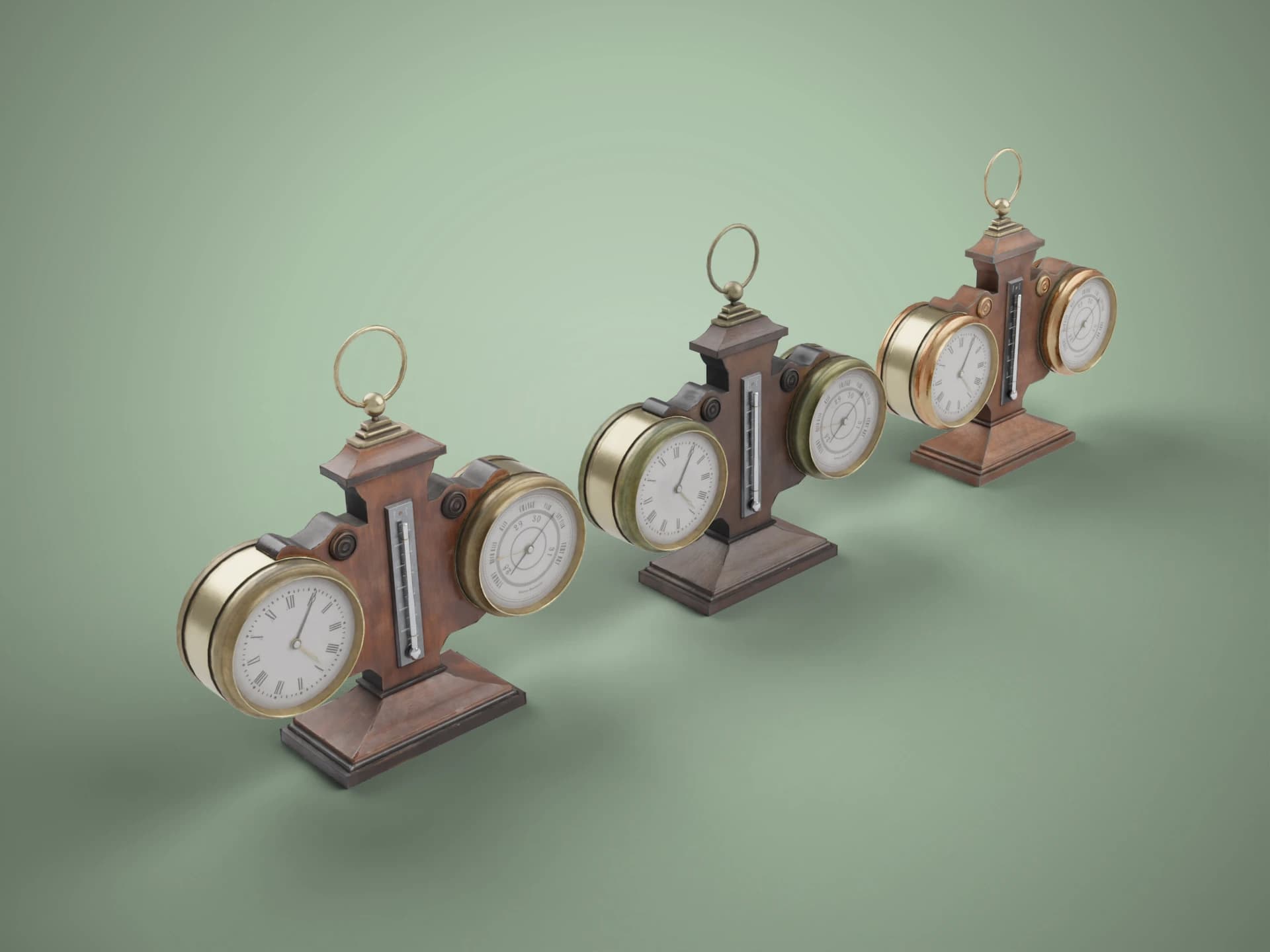 1800s Clock Barometer Thermometer Desk Sets 3D Model