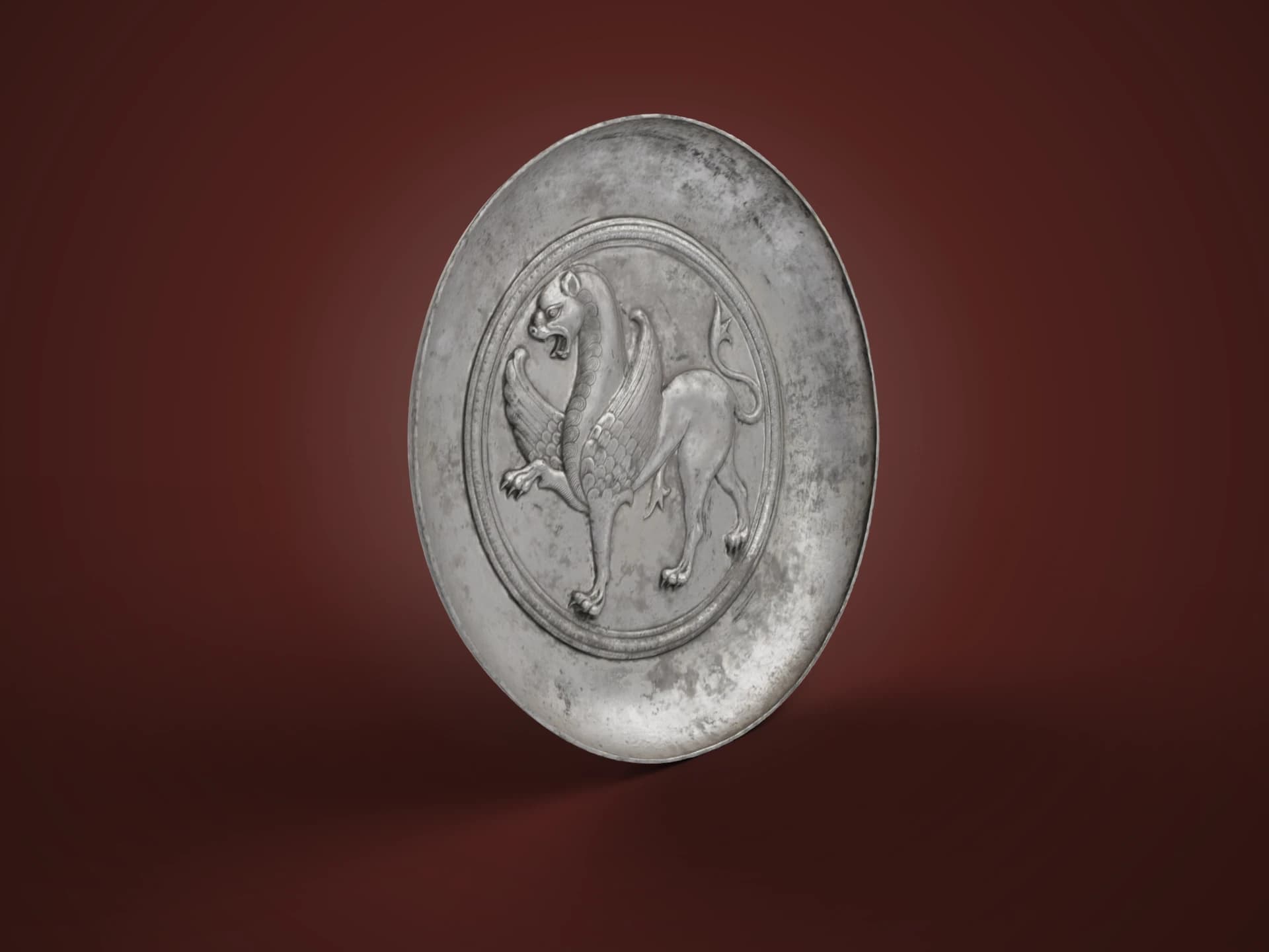 Ancient Silver Plate With Winged Griffin 3D Model