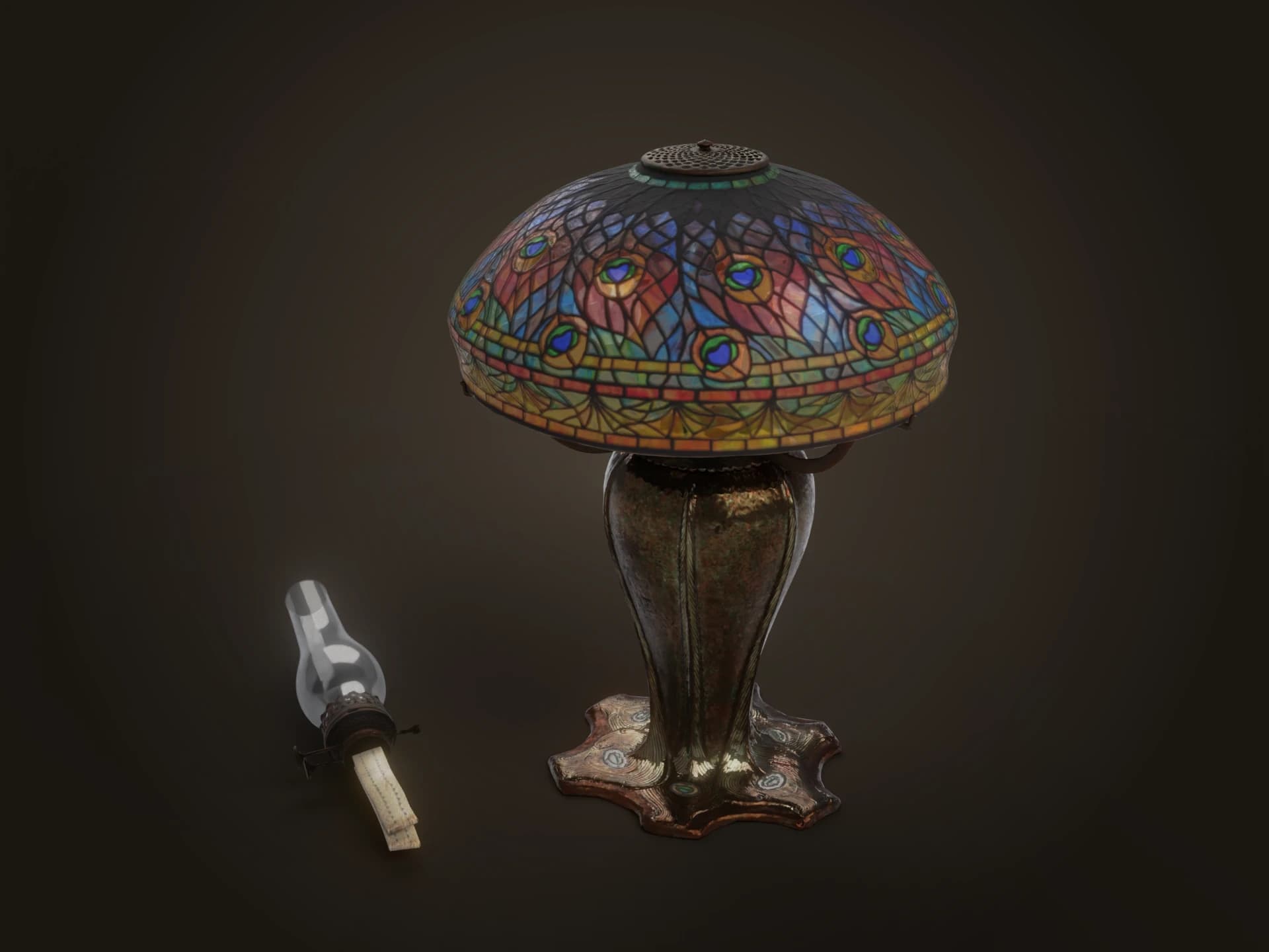 Tiffany Studios Peacock Stained Glass Table Lamp 3D Model