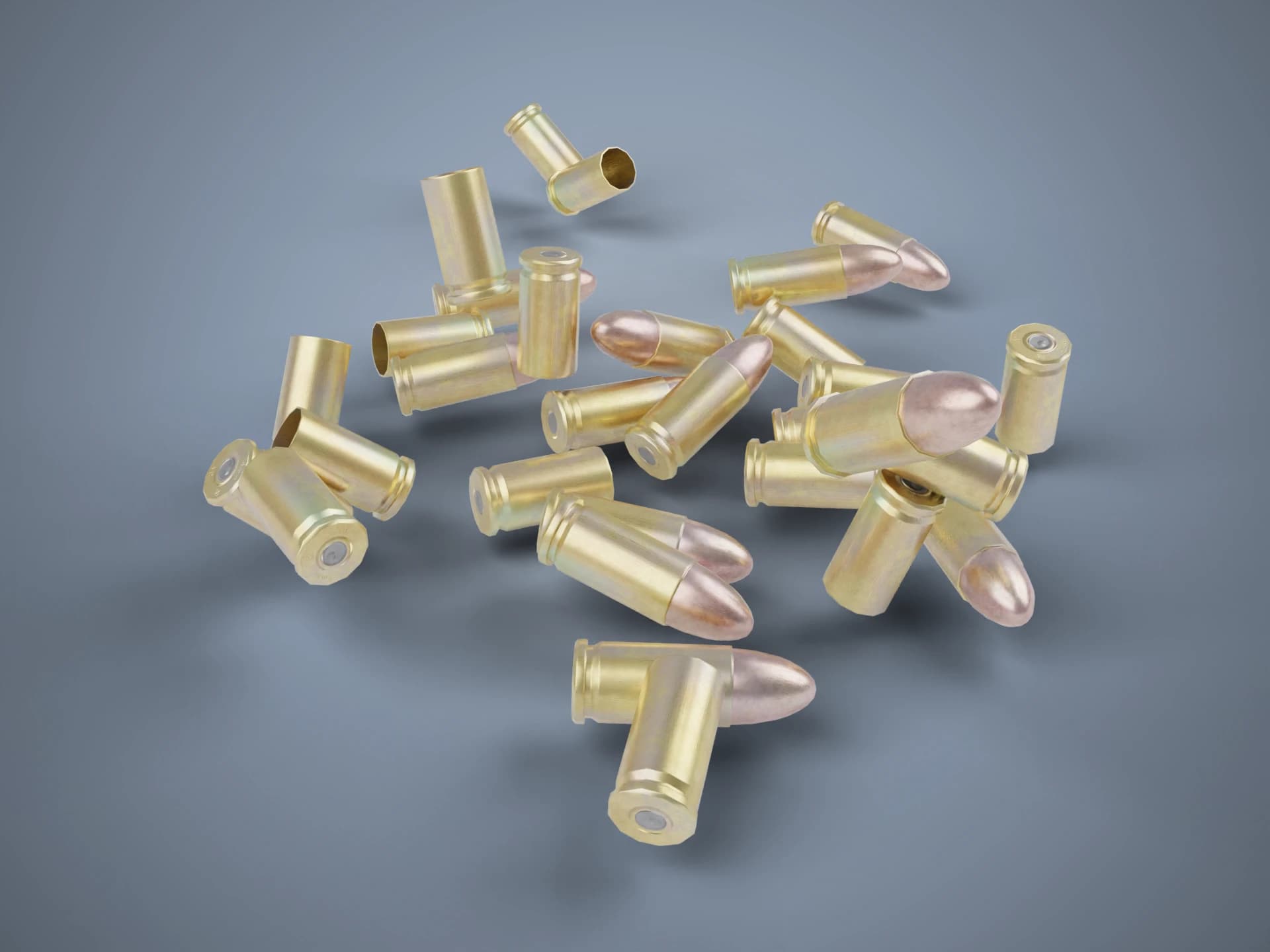 9mm Live and Spent Rounds 3D Model