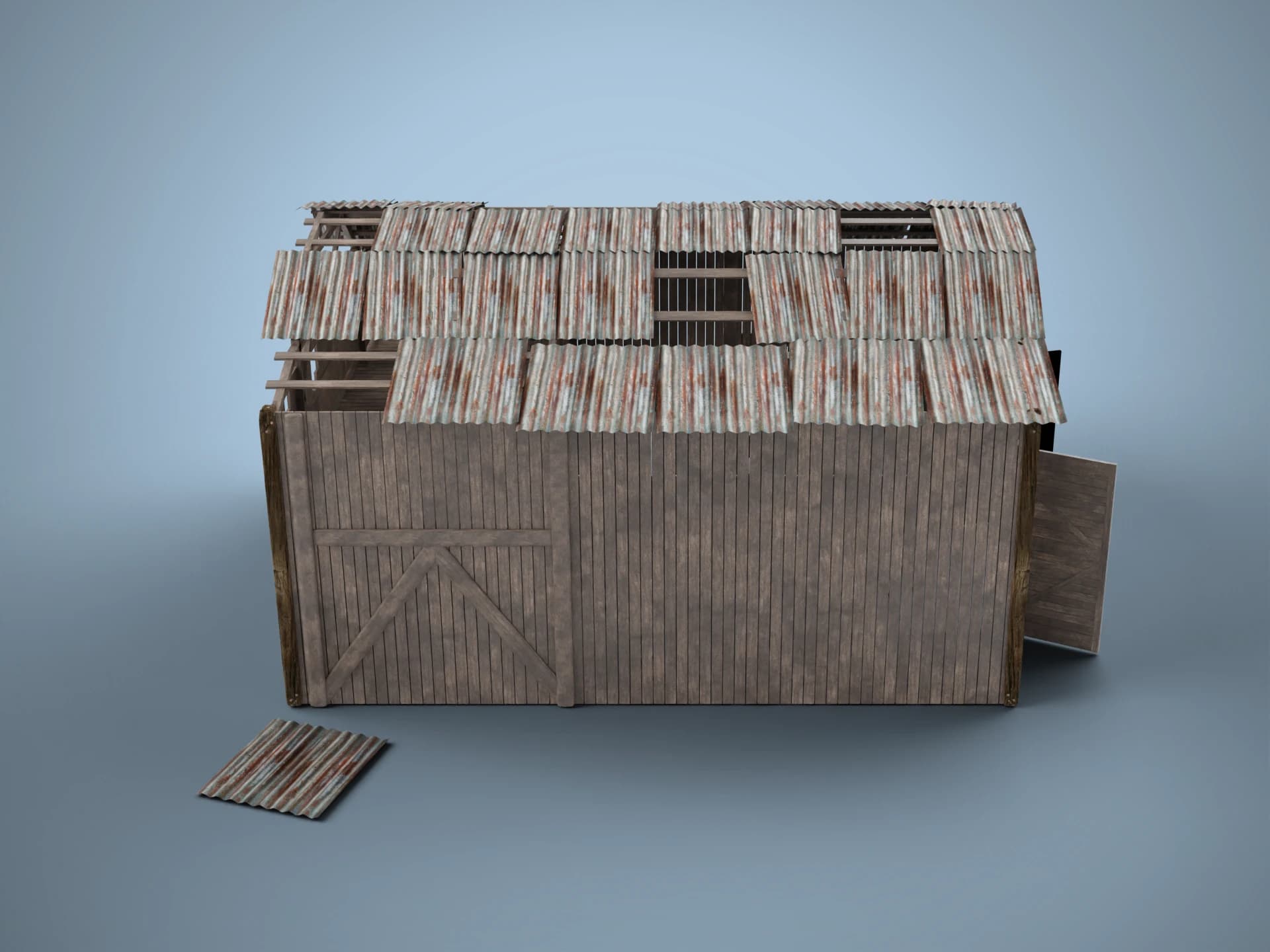 Abandoned Wooden Barn 3D Model