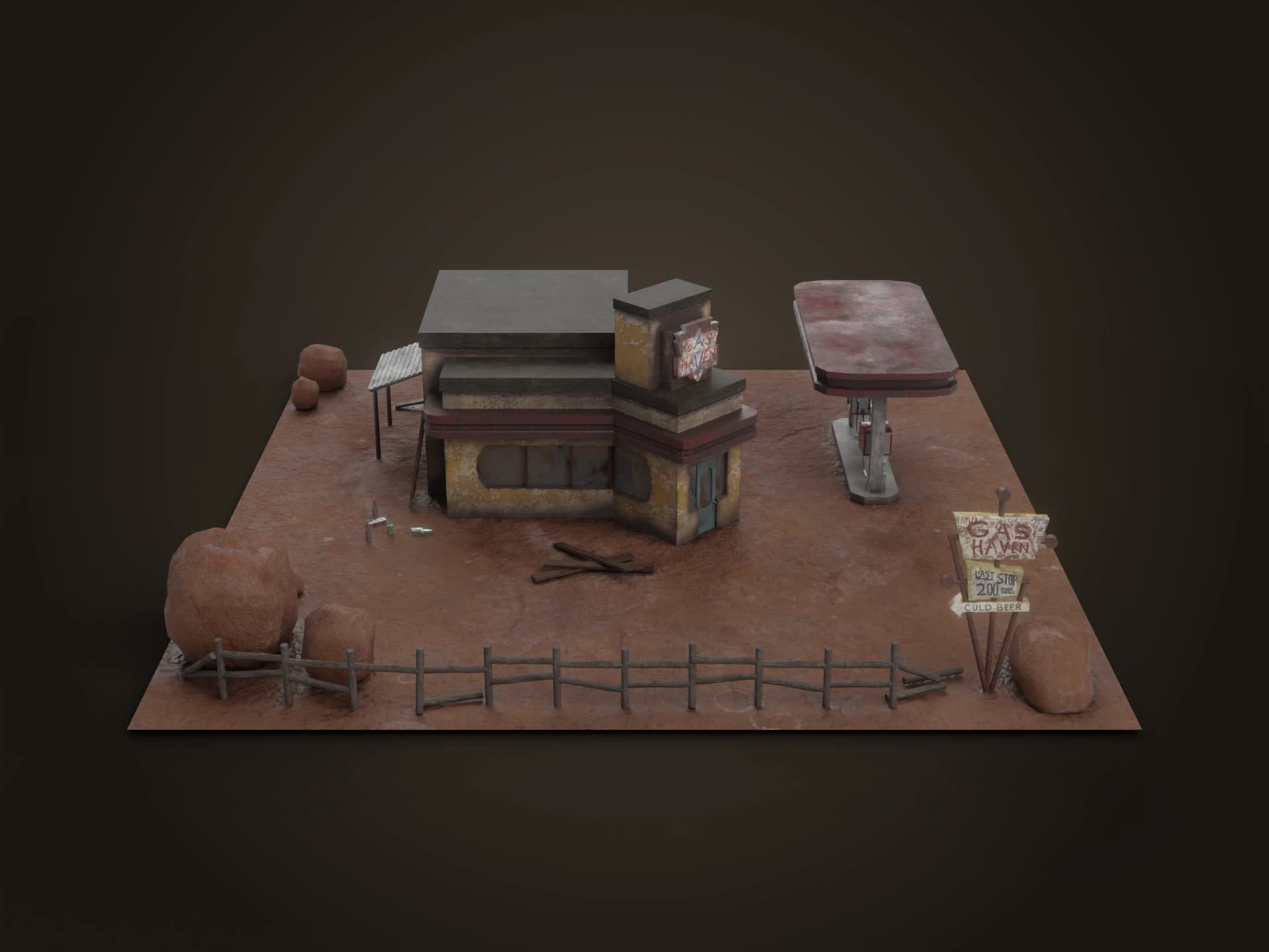 Abandoned Desert Gas Station 3D Model
