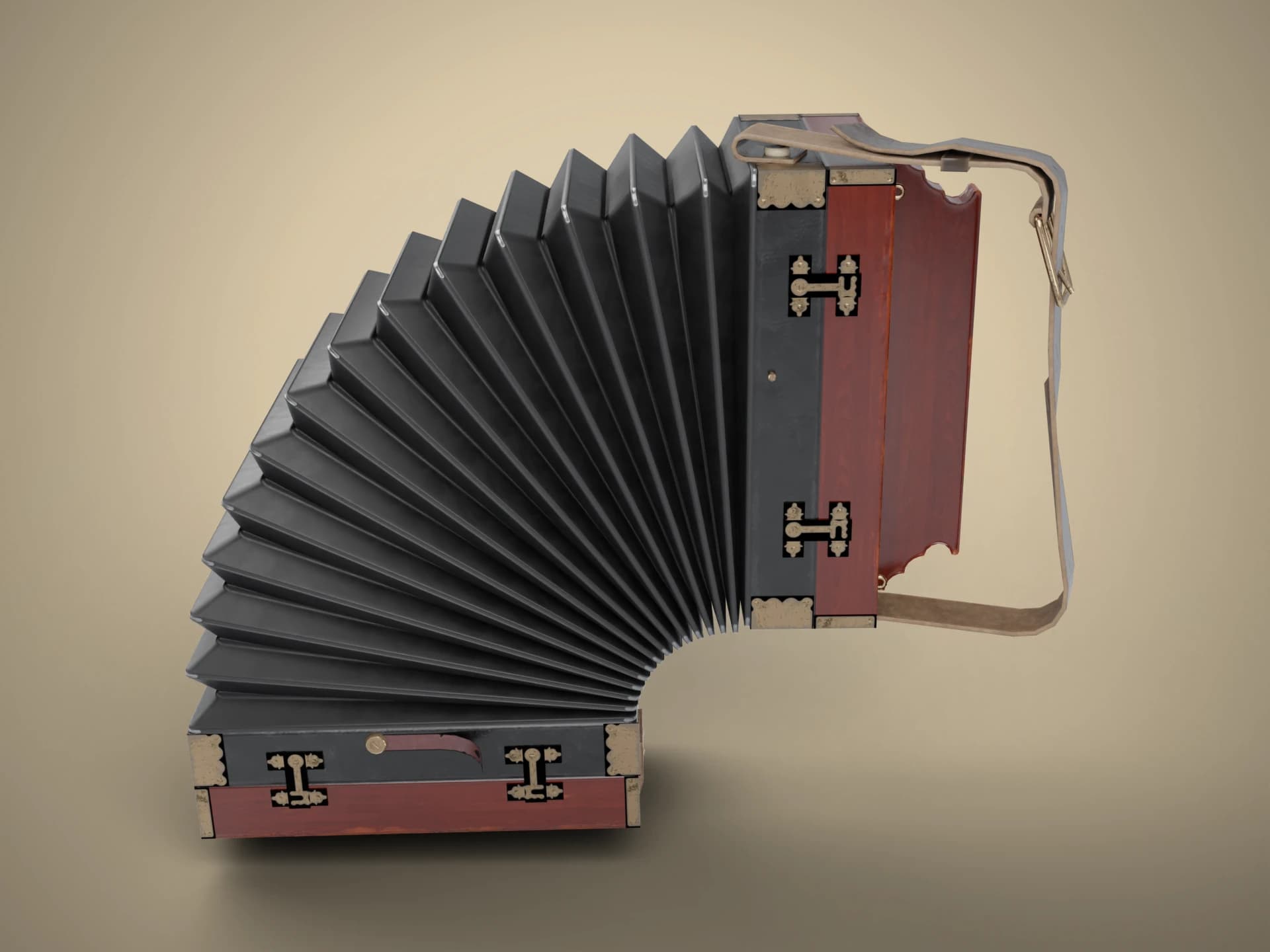 Old Wooden Accordion 3D Model