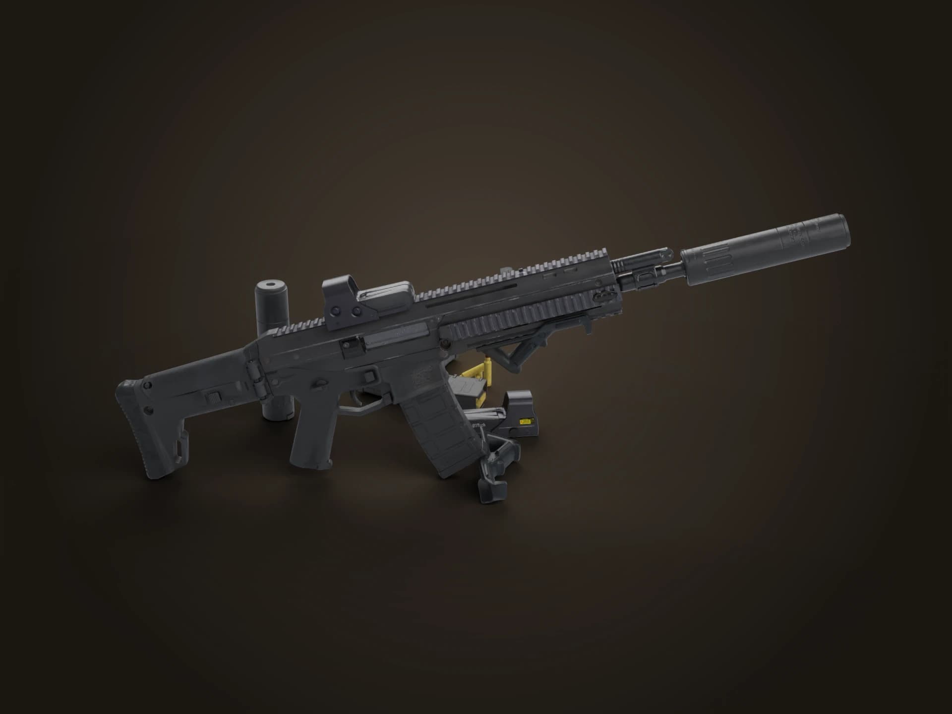 Modular Combat Rifle with Accessories 3D Model