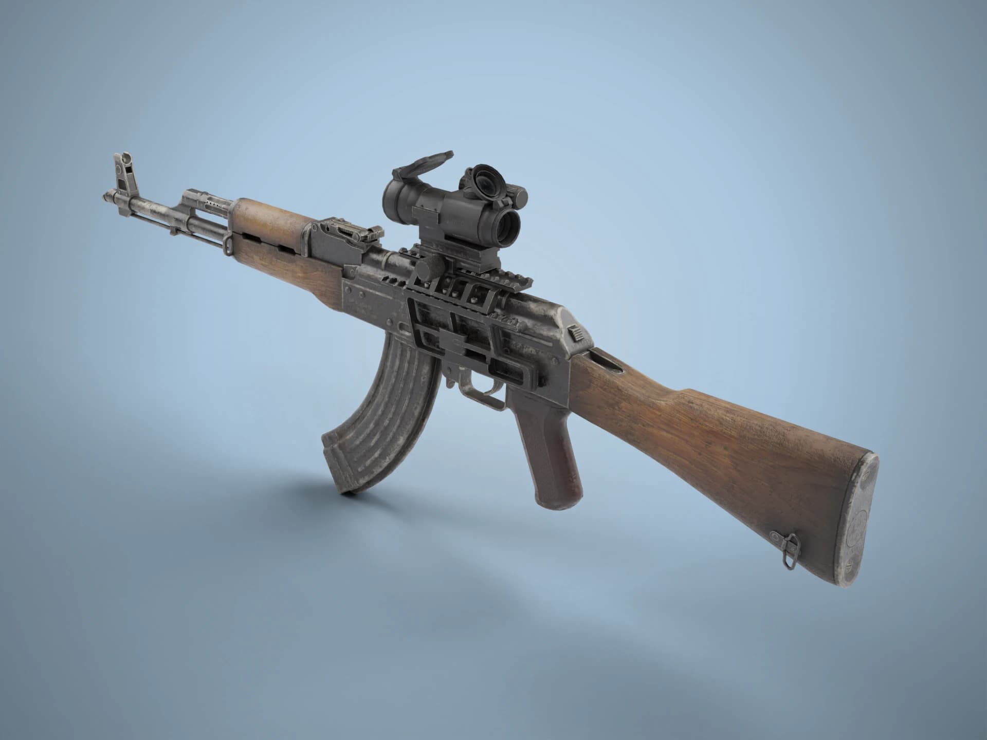 AKM Assault Rifle with Red-Dot Sight 3D Model