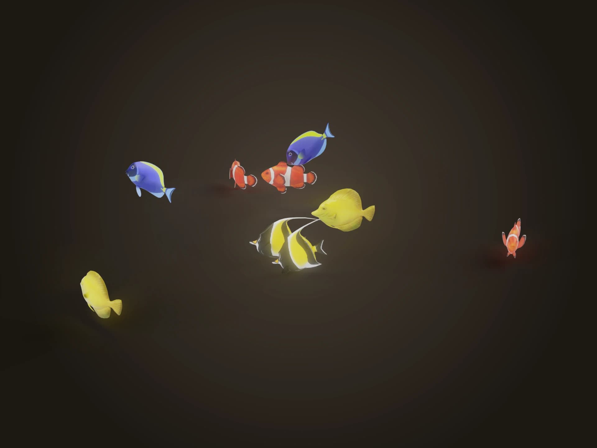 Tropical Fish School Animated 3D Model