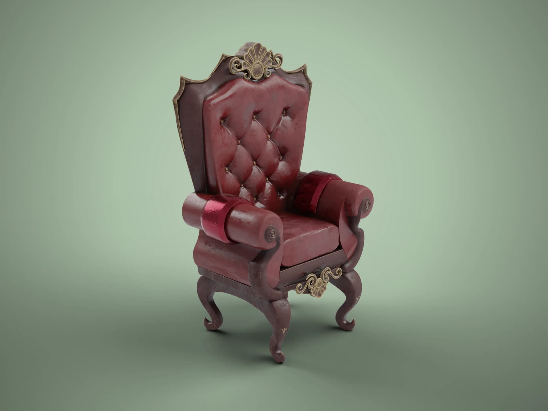 Antique Red Leather Throne Armchair 3D Model