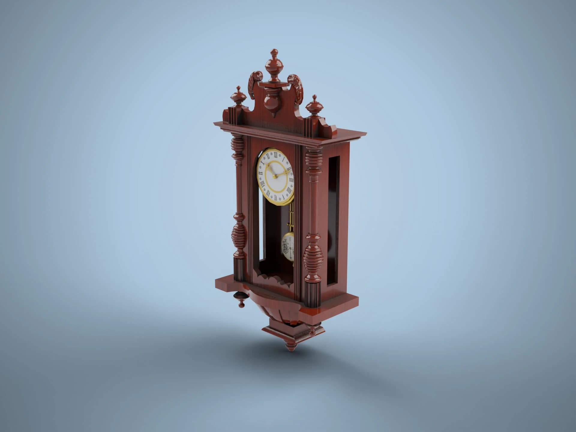 Antique Carved Pendulum Wall Clock 3D Model