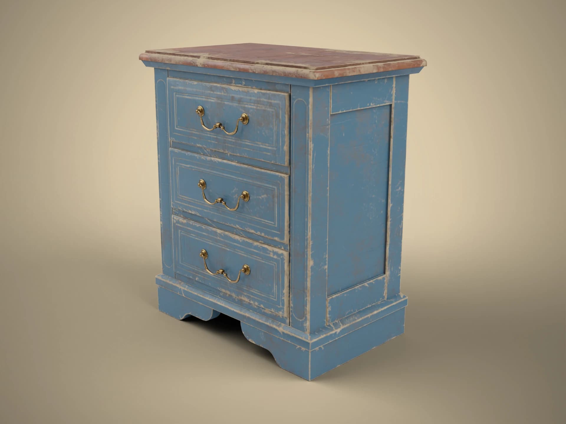 Distressed Blue Antique Chest of Drawers 3D Model