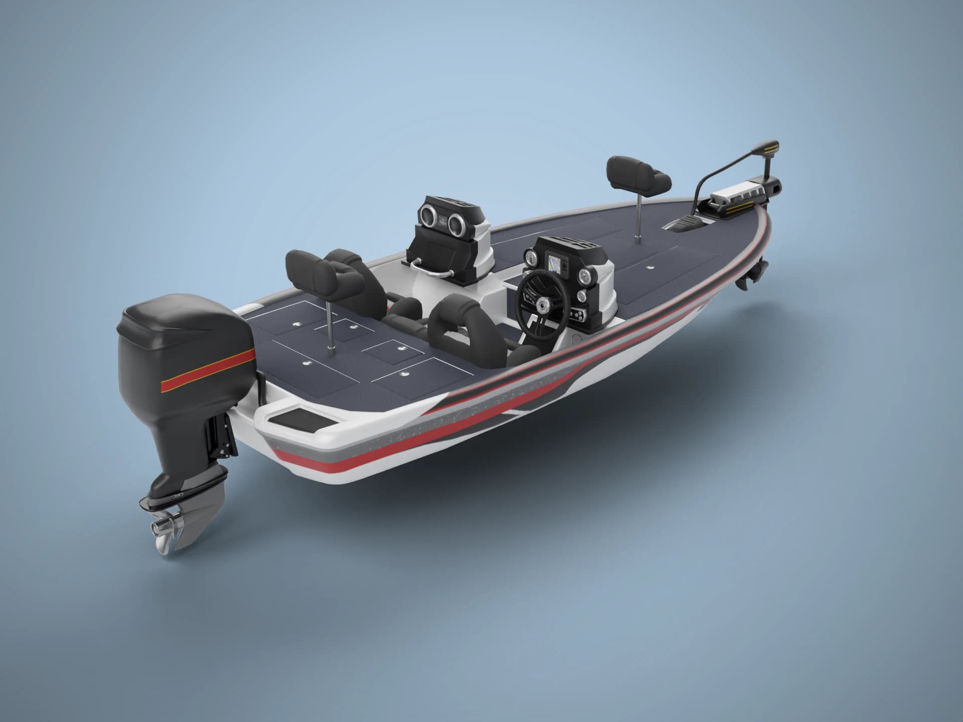 Bass Fishing Boat with Outboard Motor 3D Model