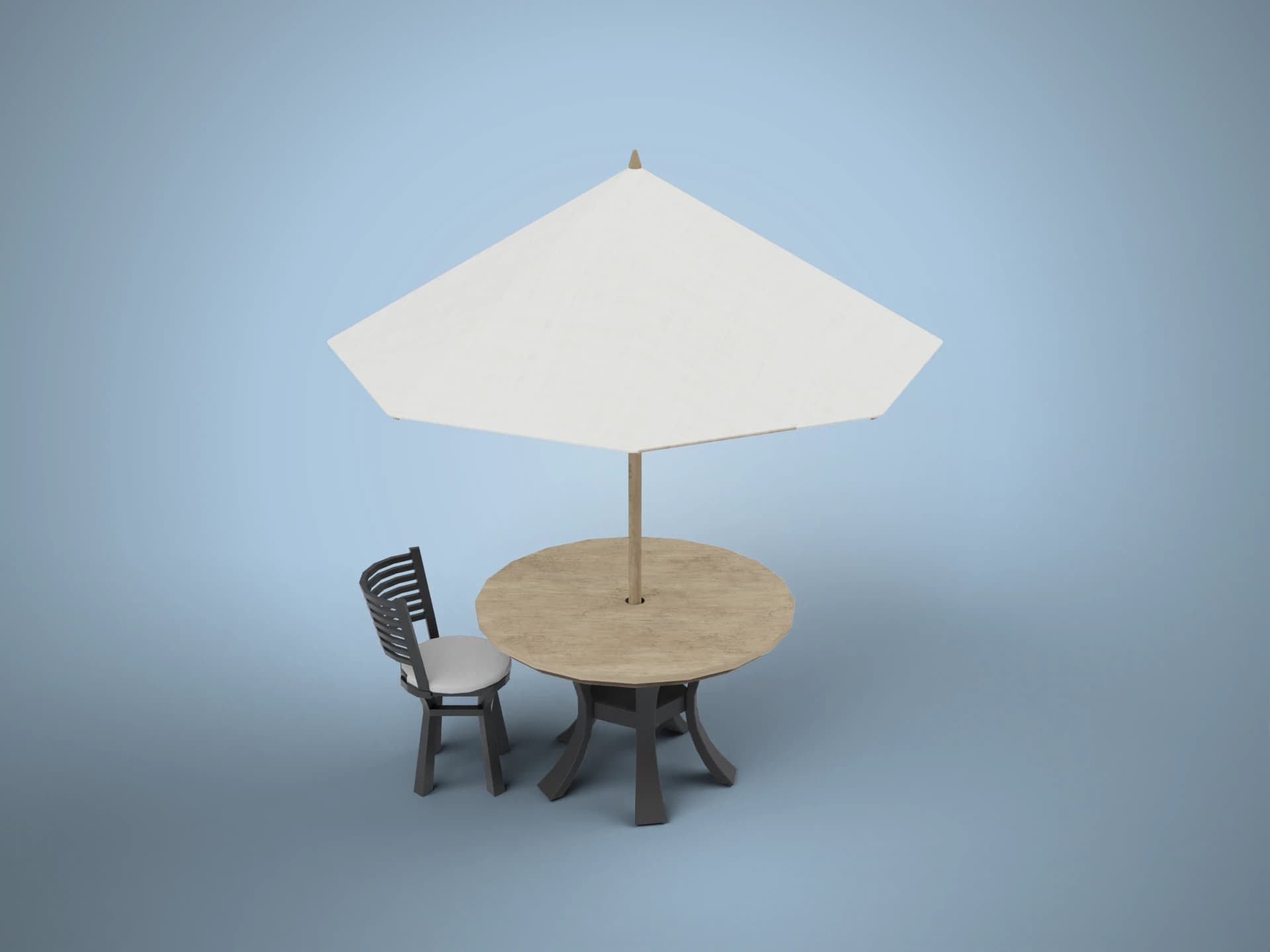 Beach Café Table with Umbrella 3D Model