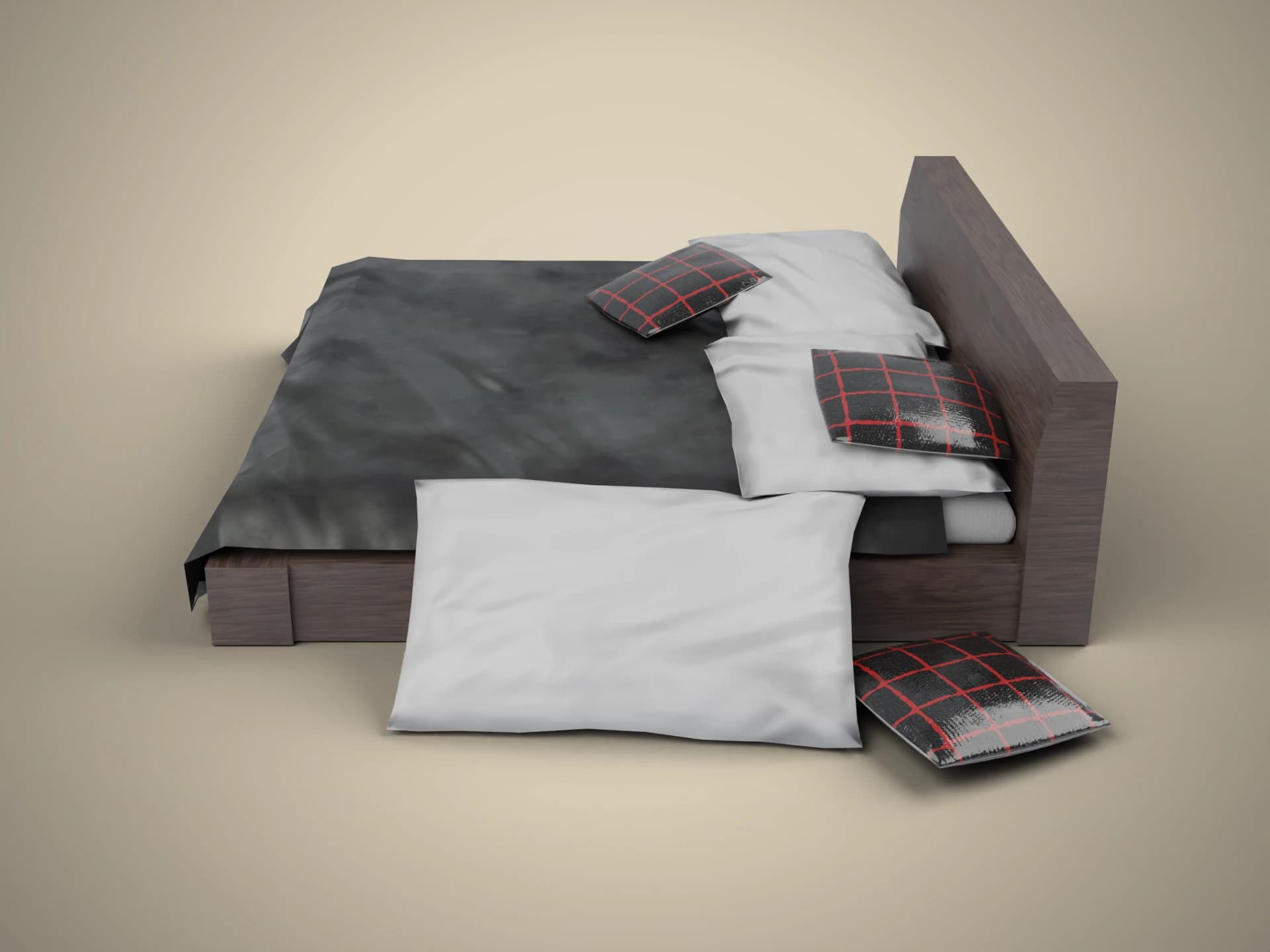 Modern Wooden Platform Bed 3D Model