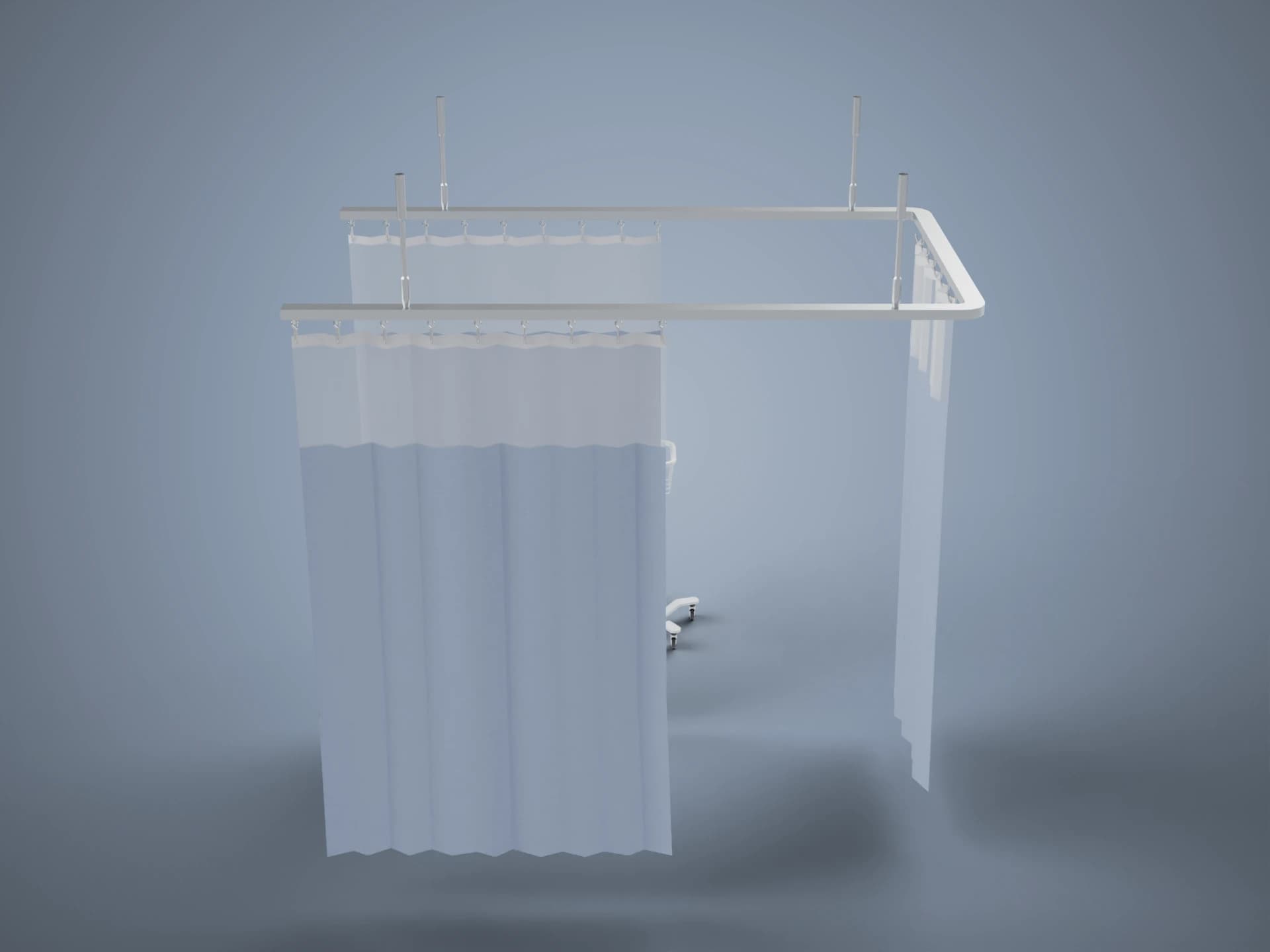 Hospital Bed Curtains and Vital Signs Monitor 3D Model