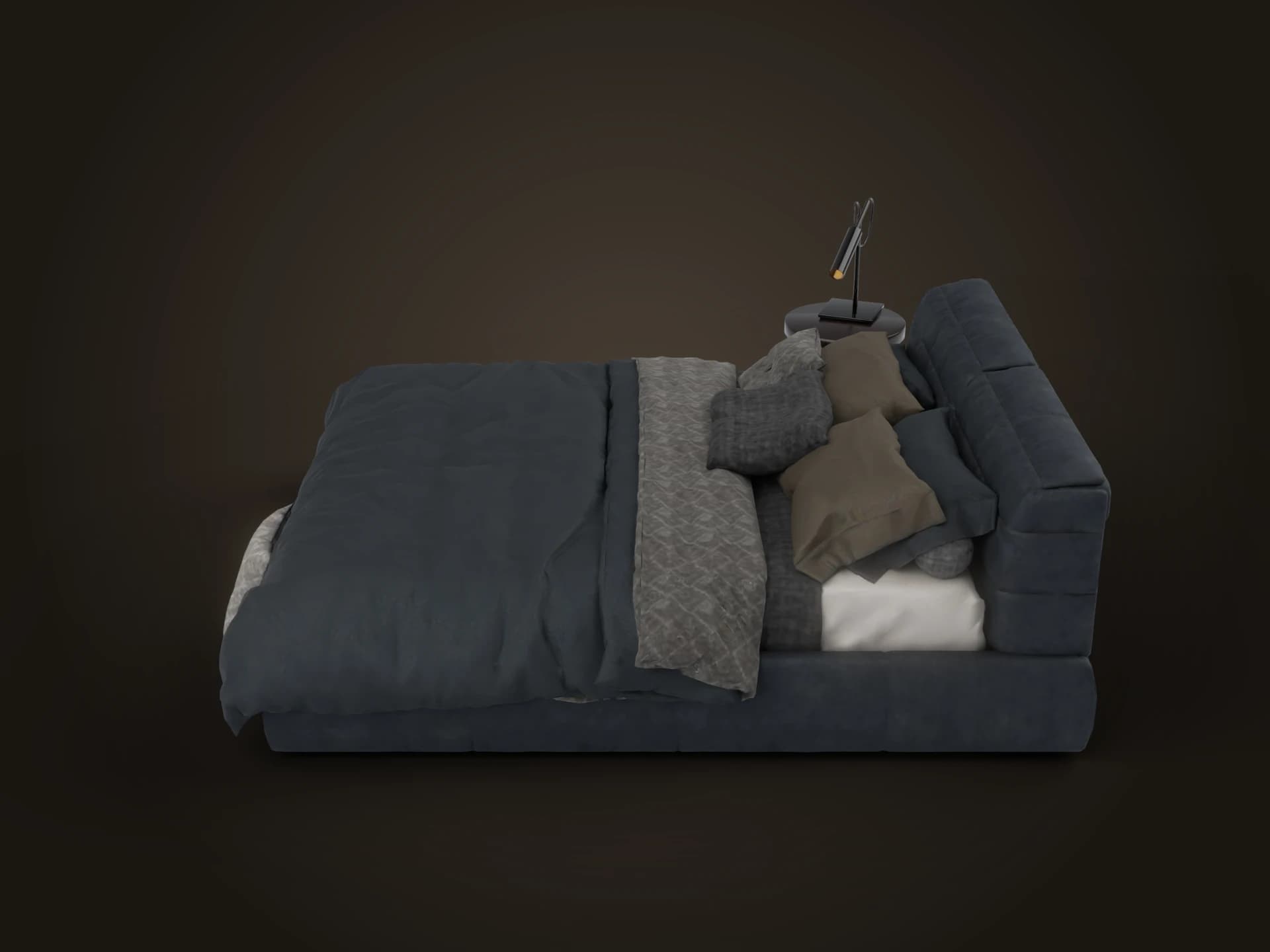 Modern Double Bed with Bedside Lamp 3D Model