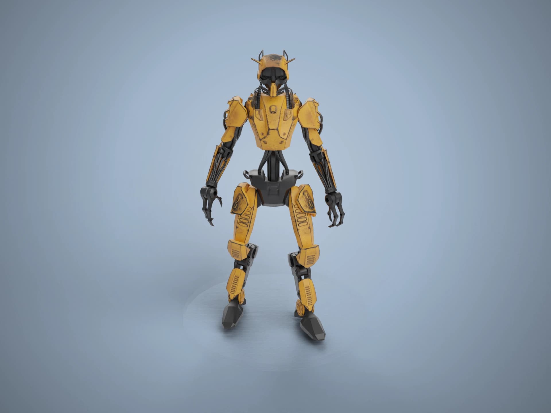 Animated Yellow Biped Mech Robot 3D Model