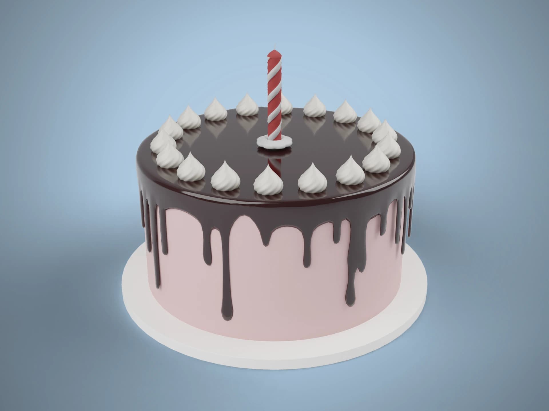 Chocolate Drip Birthday Cake 3D Model