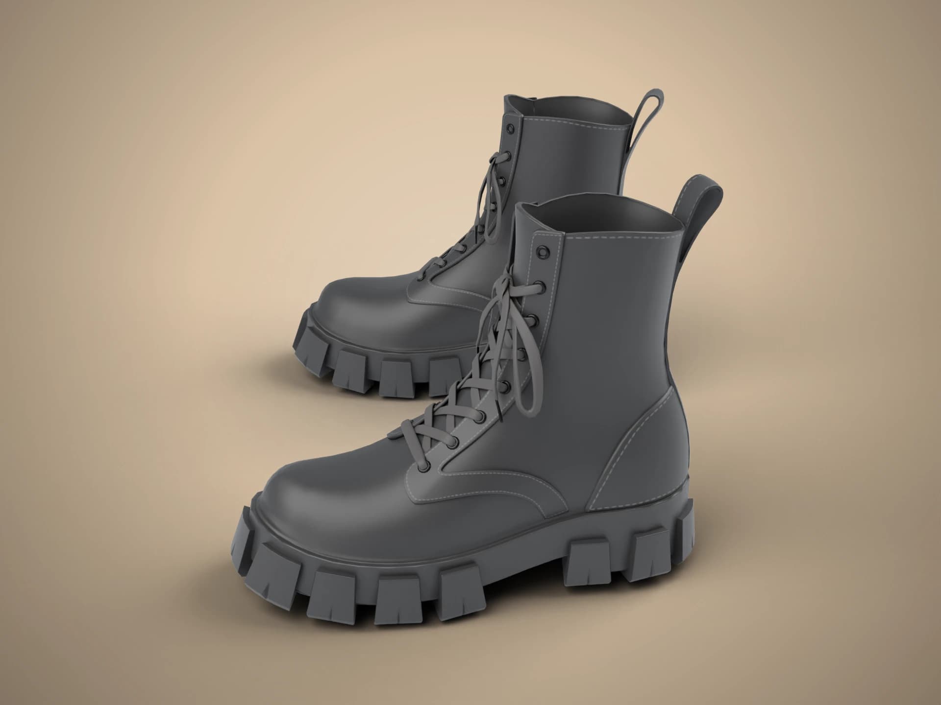 Black Leather Combat Boots 3D Model