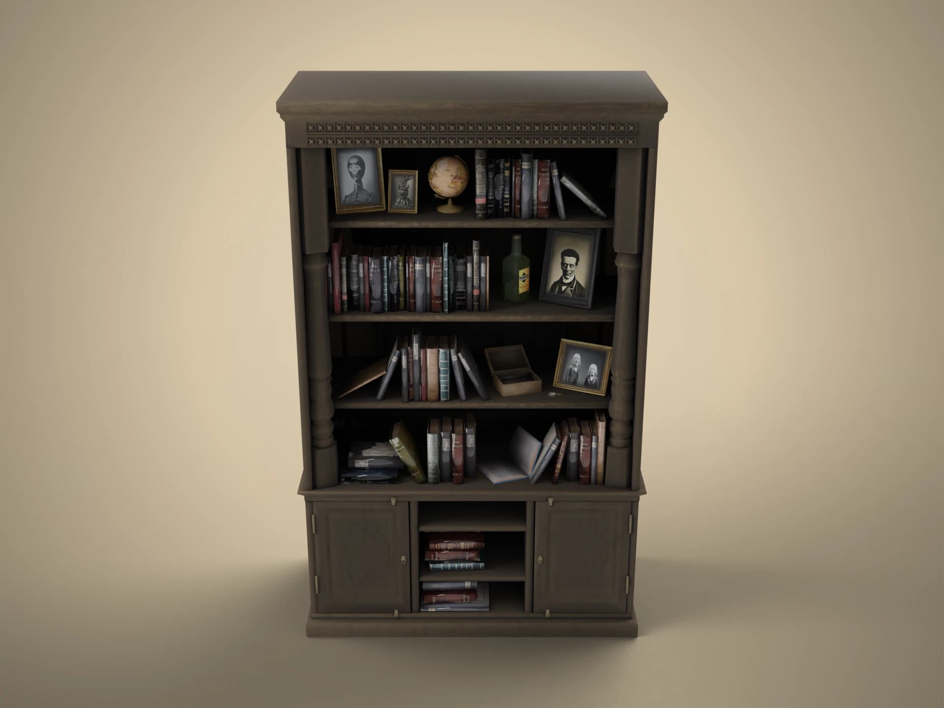 Old Wooden Bookcase Cabinet 3D Model