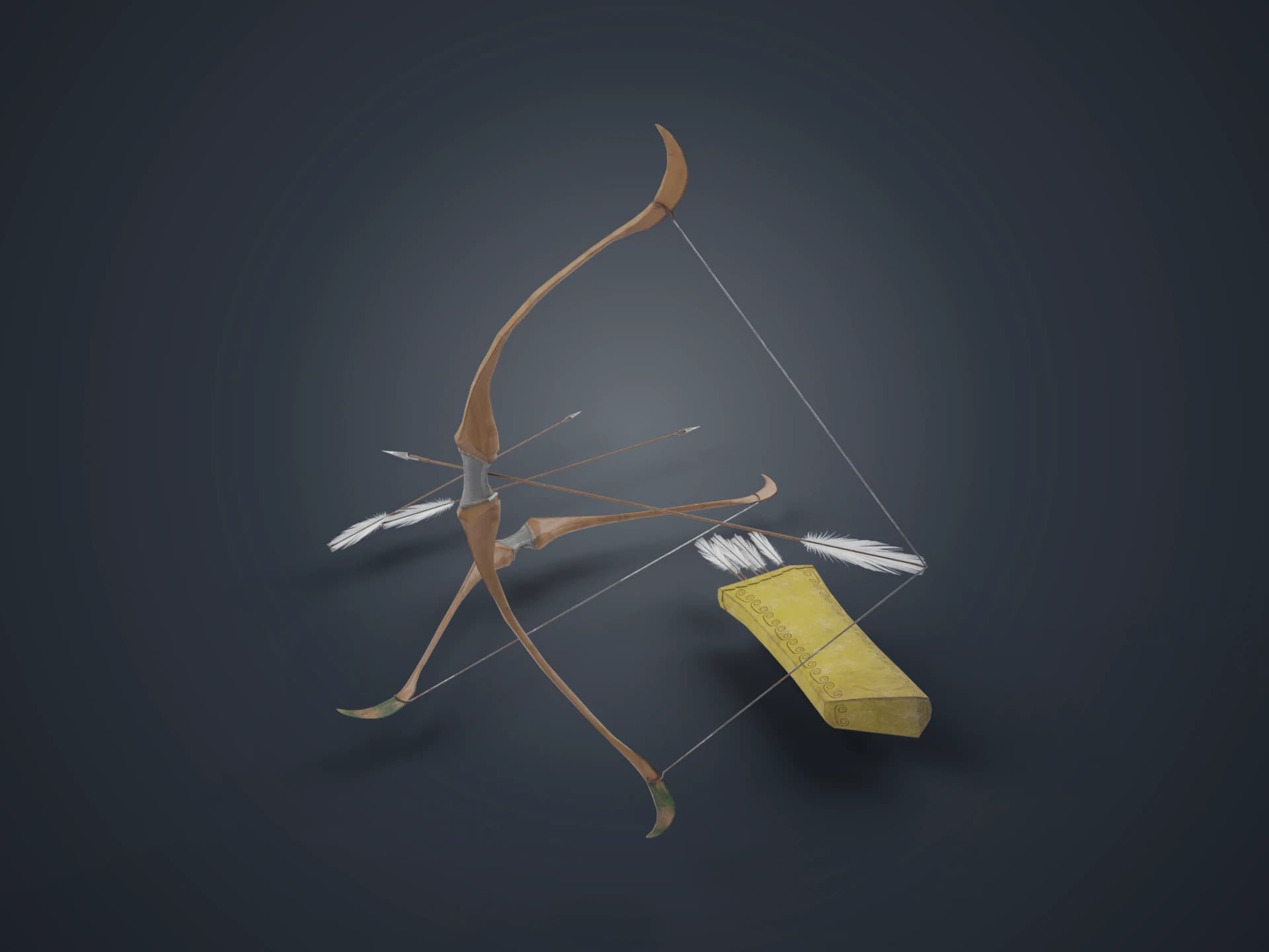 Medieval Bow, Arrows and Quiver 3D Model