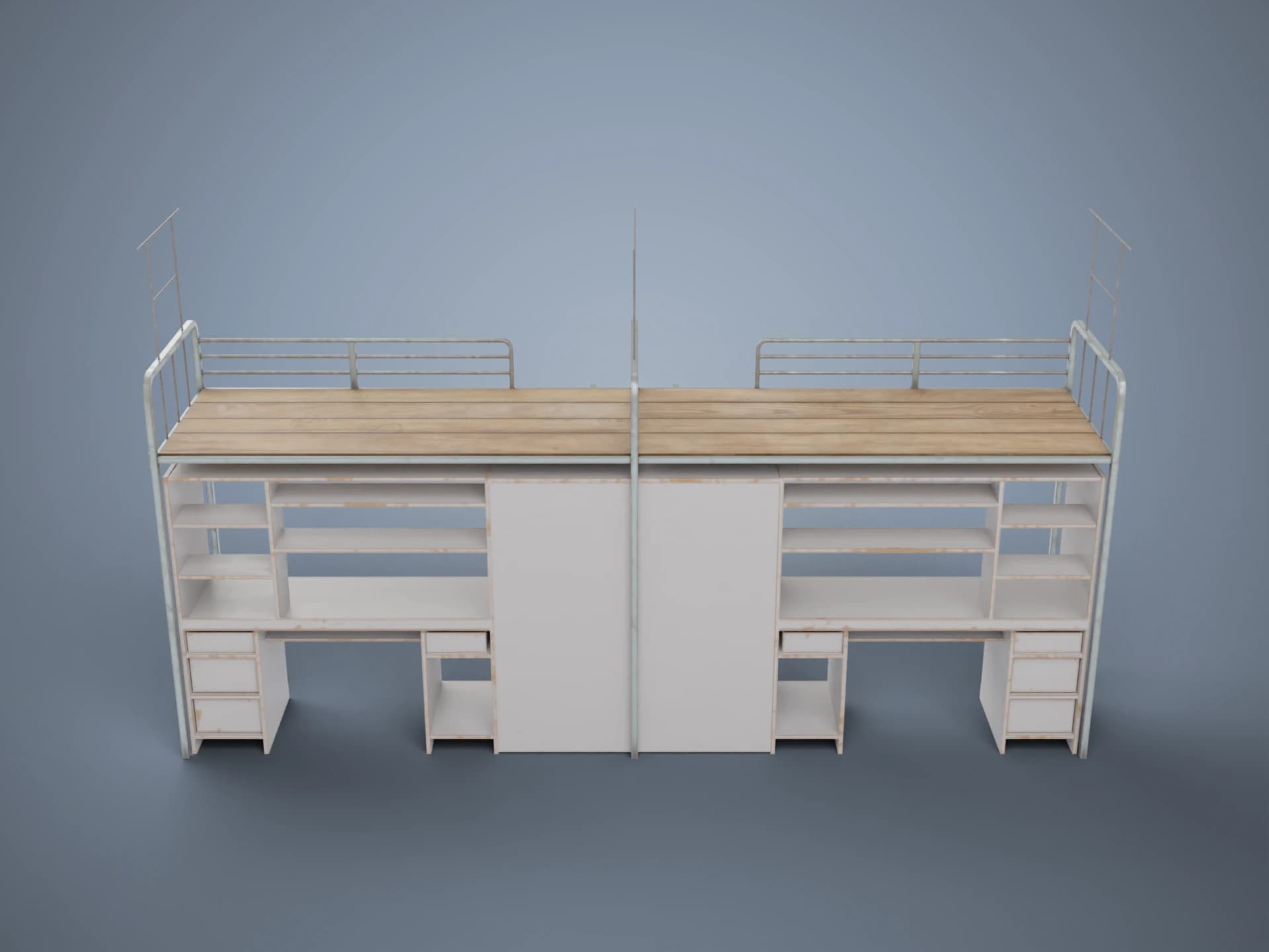 Dormitory Loft Bunk Beds with Desks 3D Model