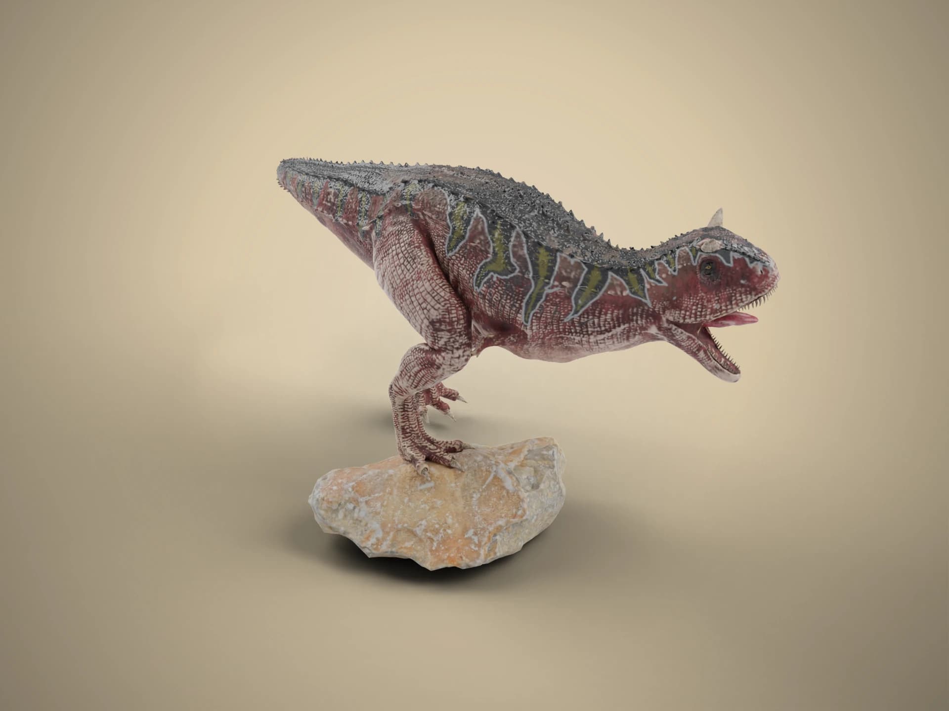 Carnotaurus Dinosaur on Rock 3D Model