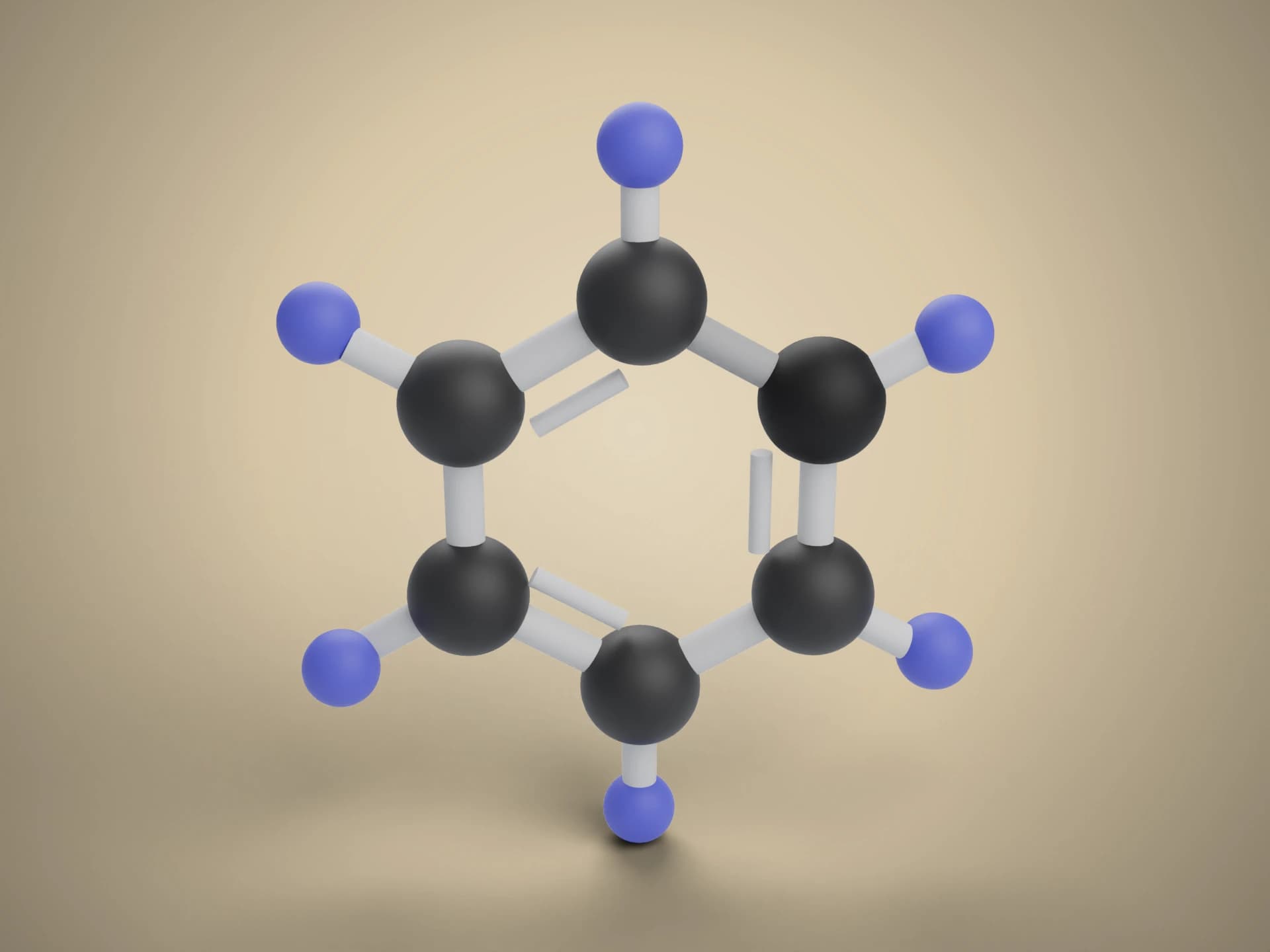 Benzene Molecule Ball-and-Stick 3D Model