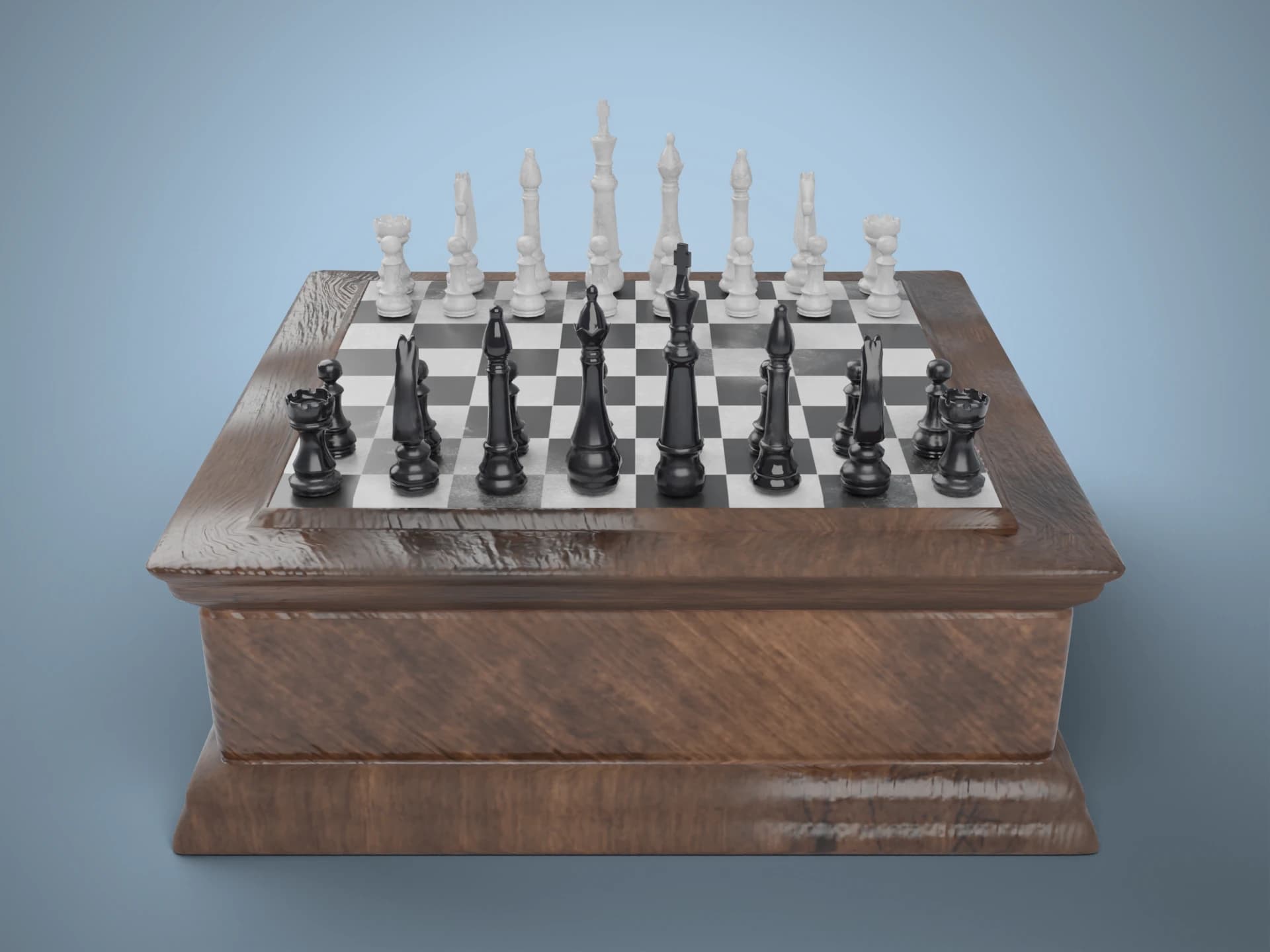 Chessboard on Wooden Chest 3D Model