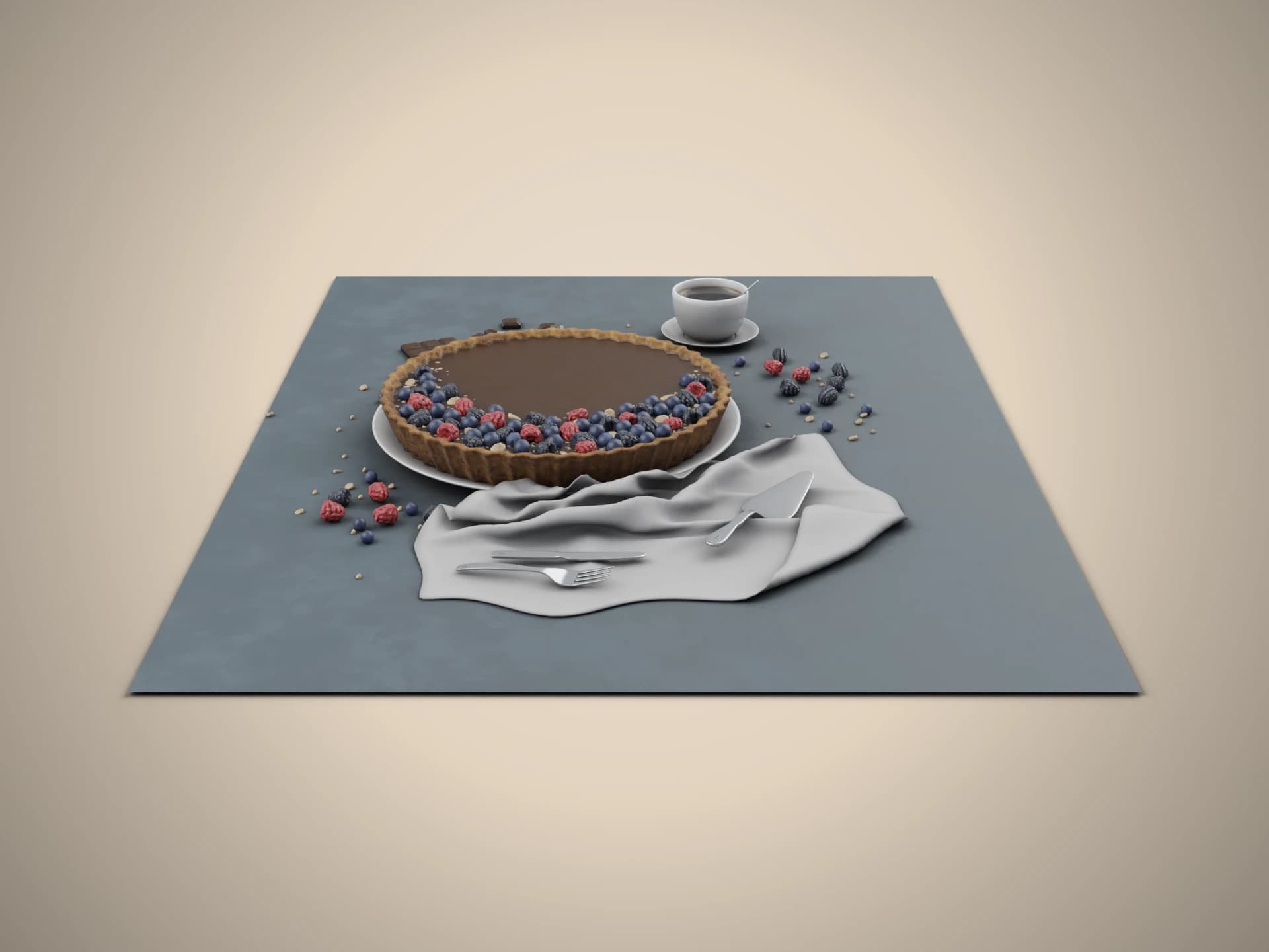 Chocolate Berry Tart Still Life 3D Model