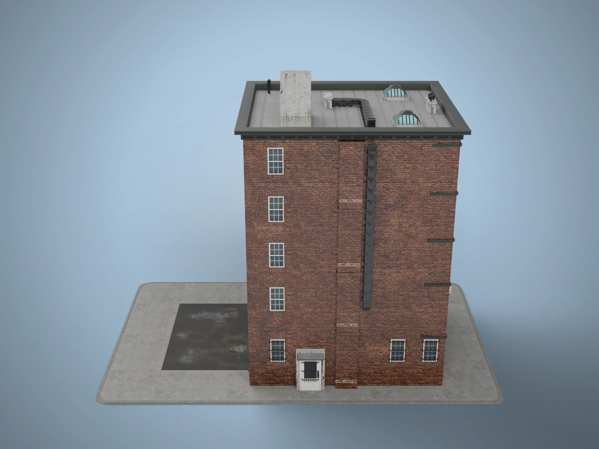Red Brick City Apartment Building 3D Model