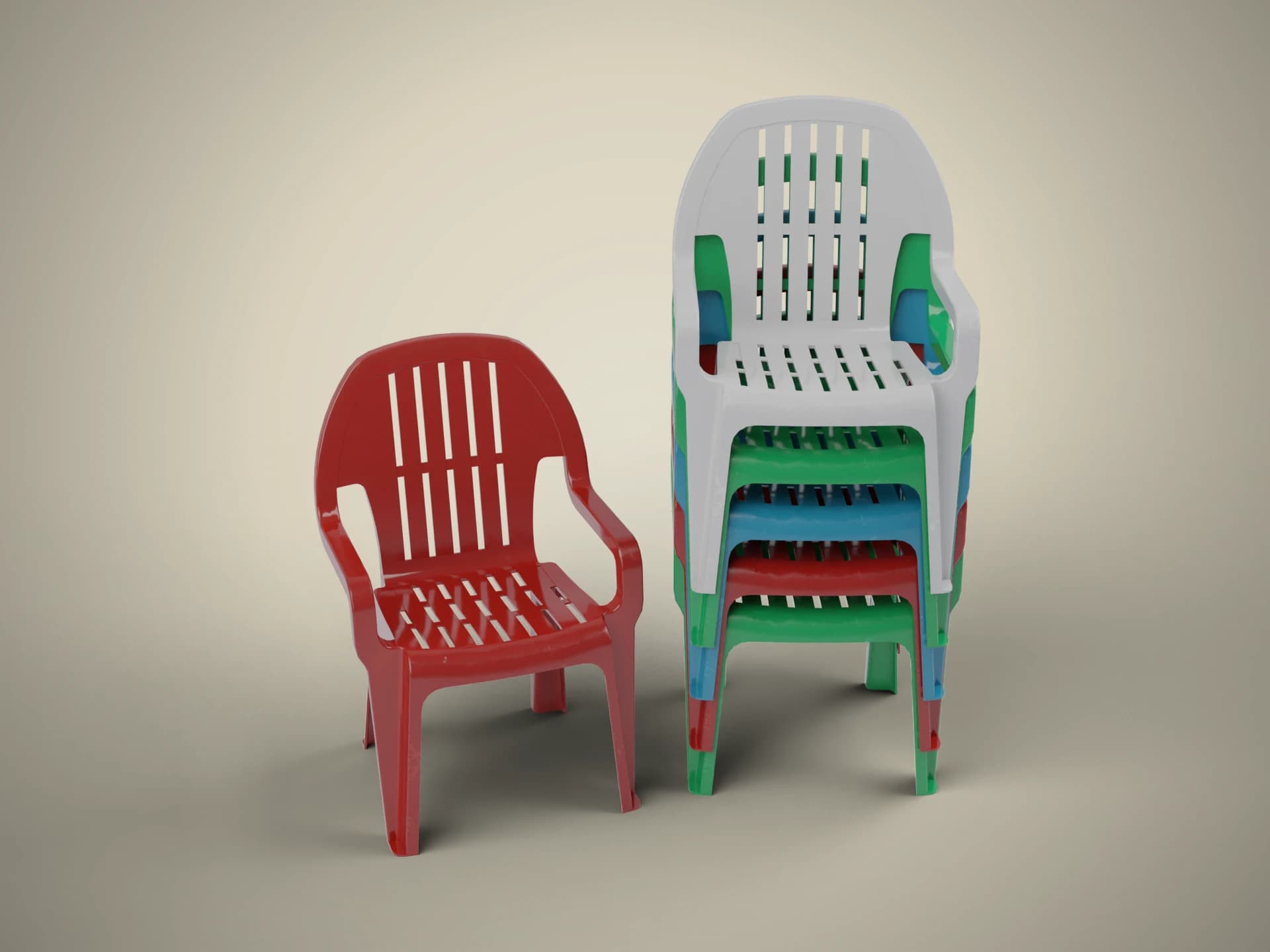 Stacked Plastic Patio Chairs 3D Model