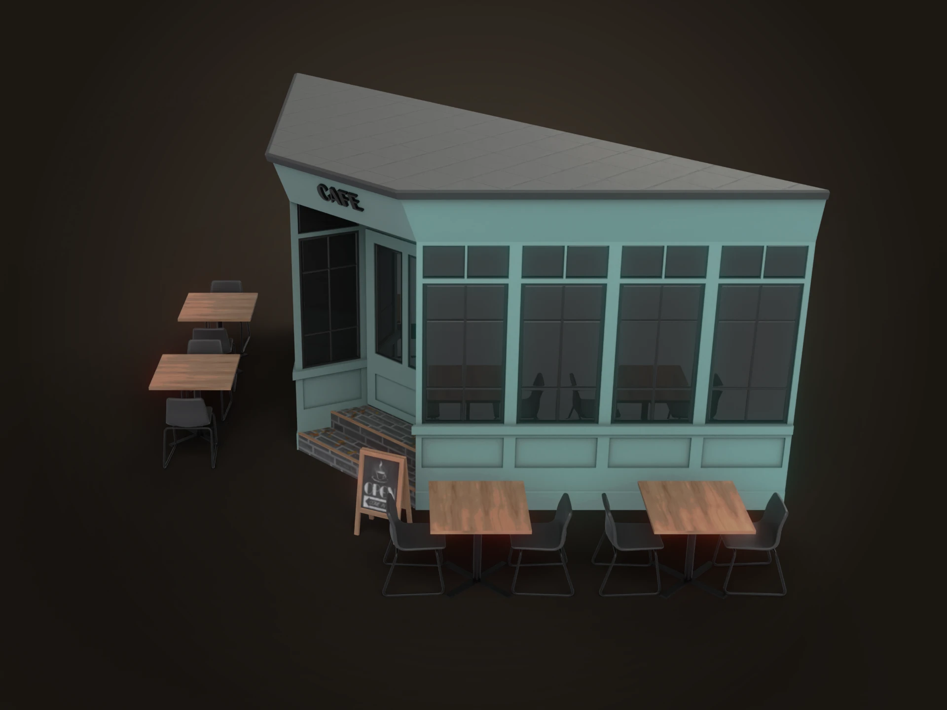 Corner Cafe Building 3D Model