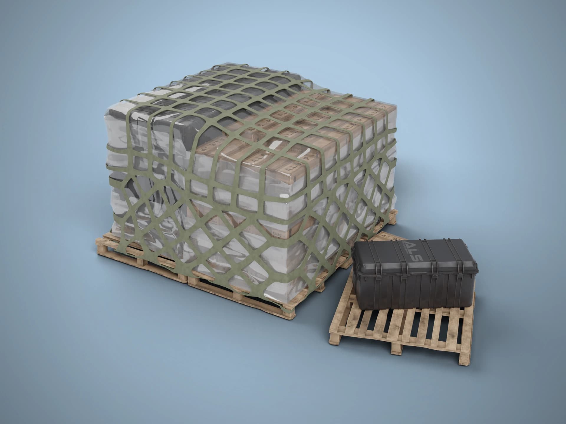 Shipping Crates, Boxes and Cases on Pallets 3D Model