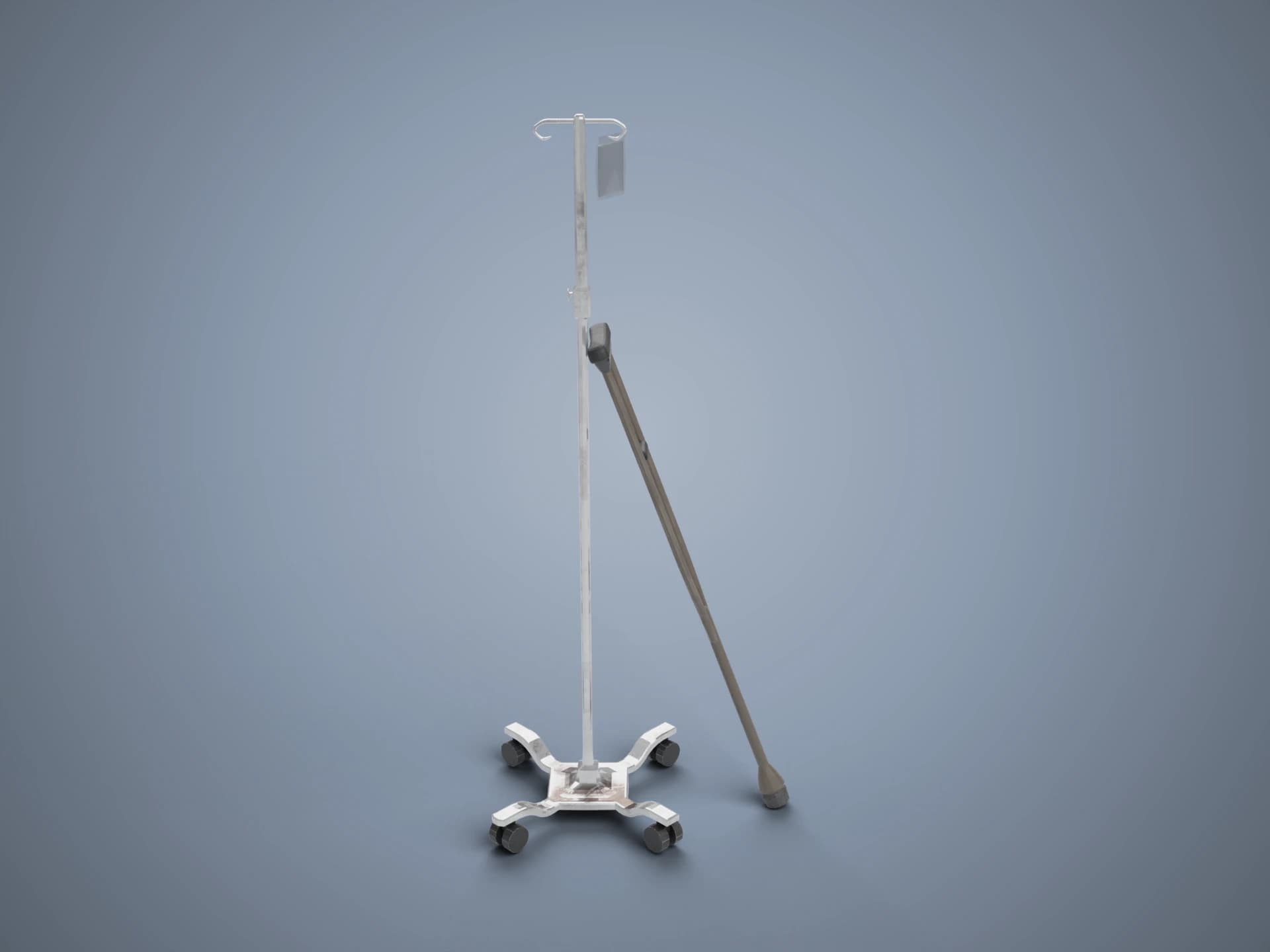 IV Drip Stand with Crutch 3D Model