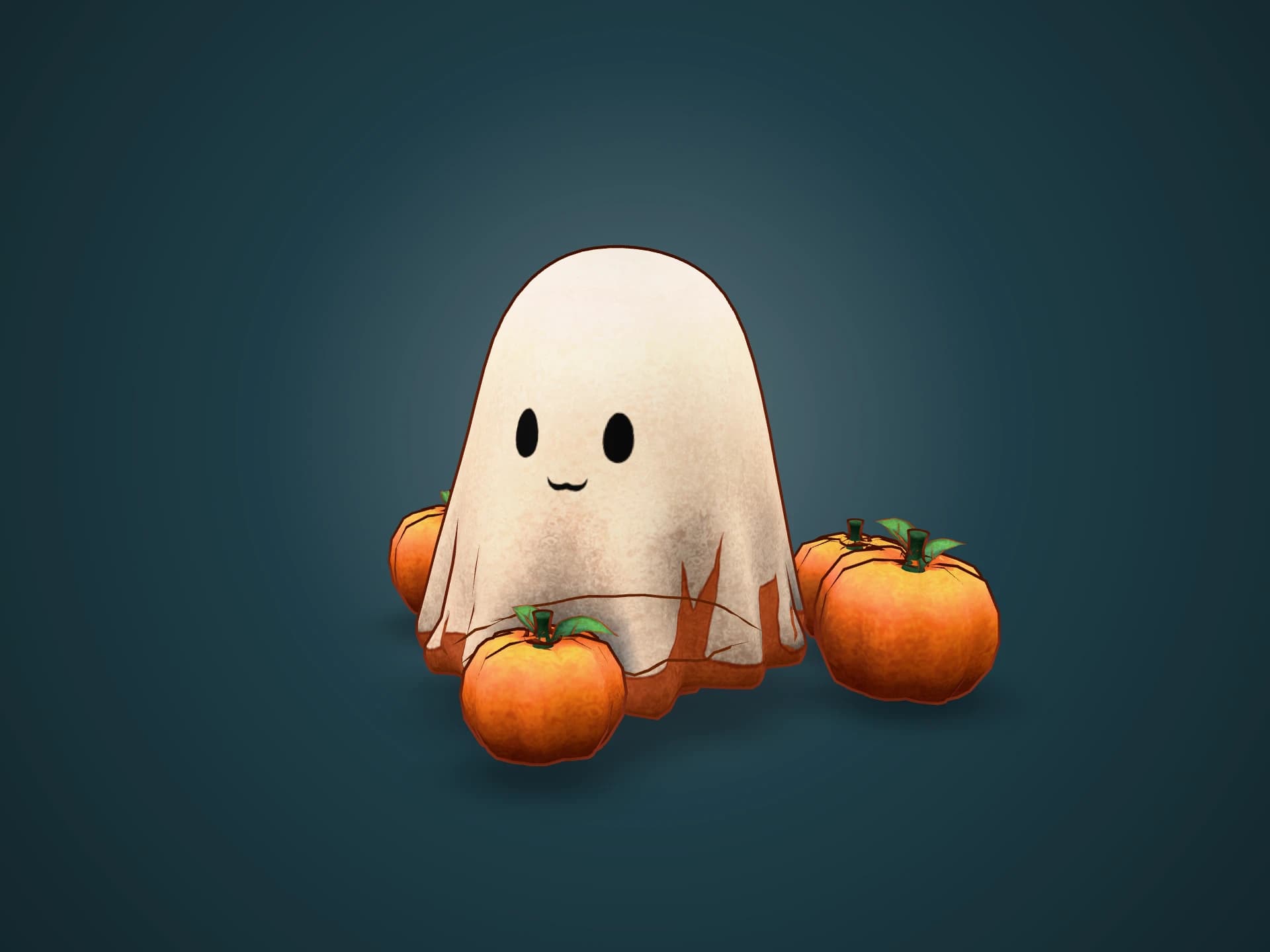 Cute Halloween Ghost With Pumpkins 3D Model