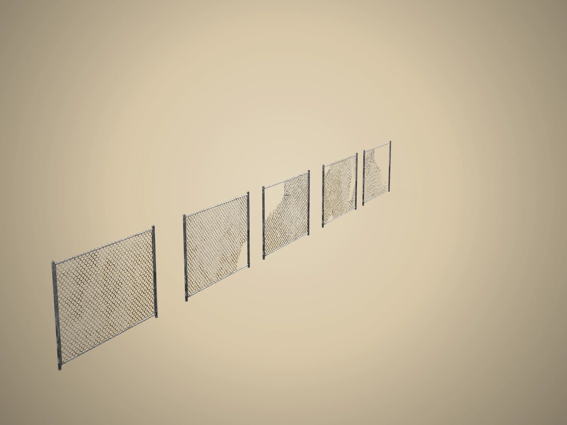 Damaged Chain-Link Fence Panels 3D Model