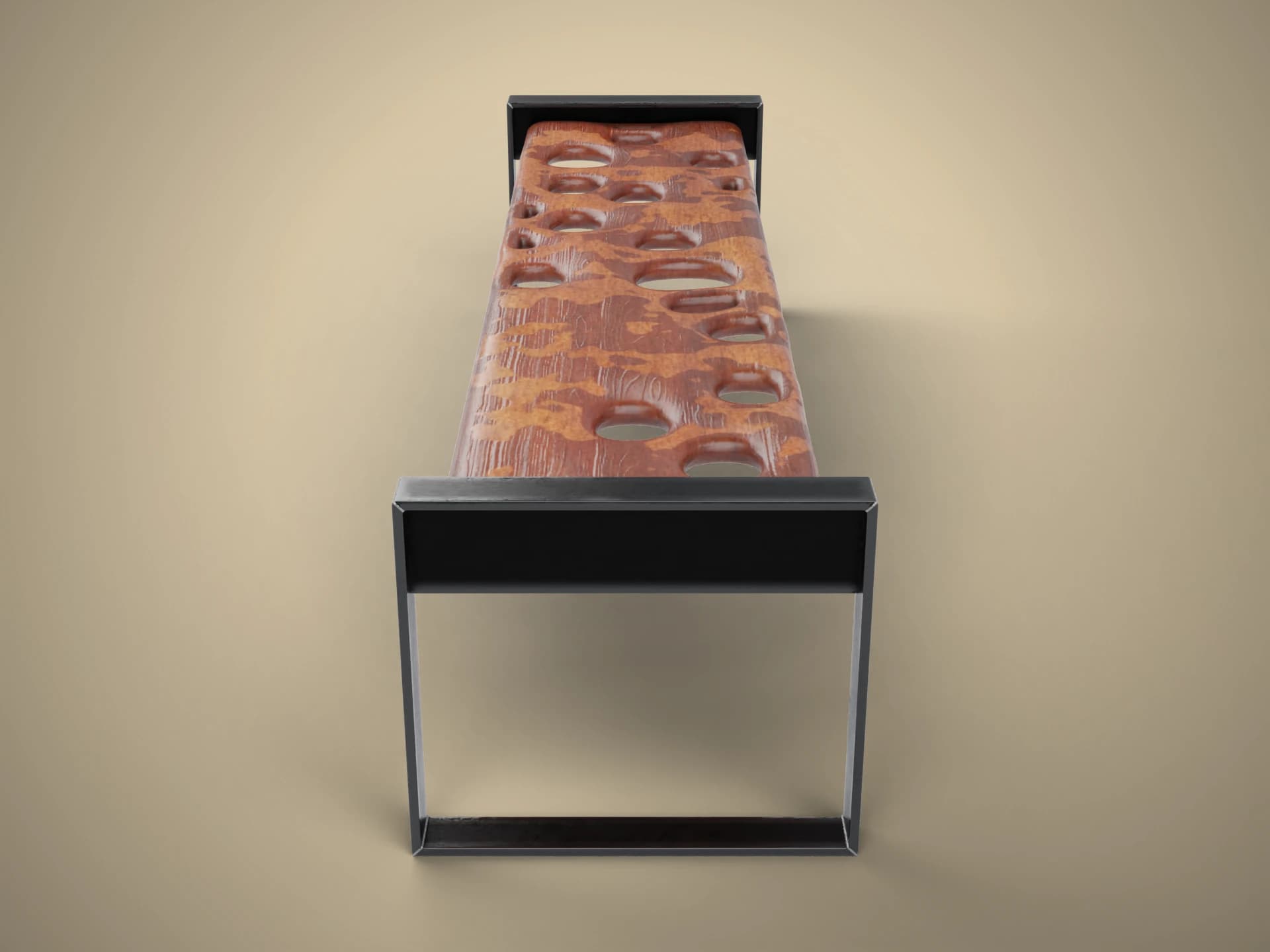 Designer Wood and Steel Bench 3D Model