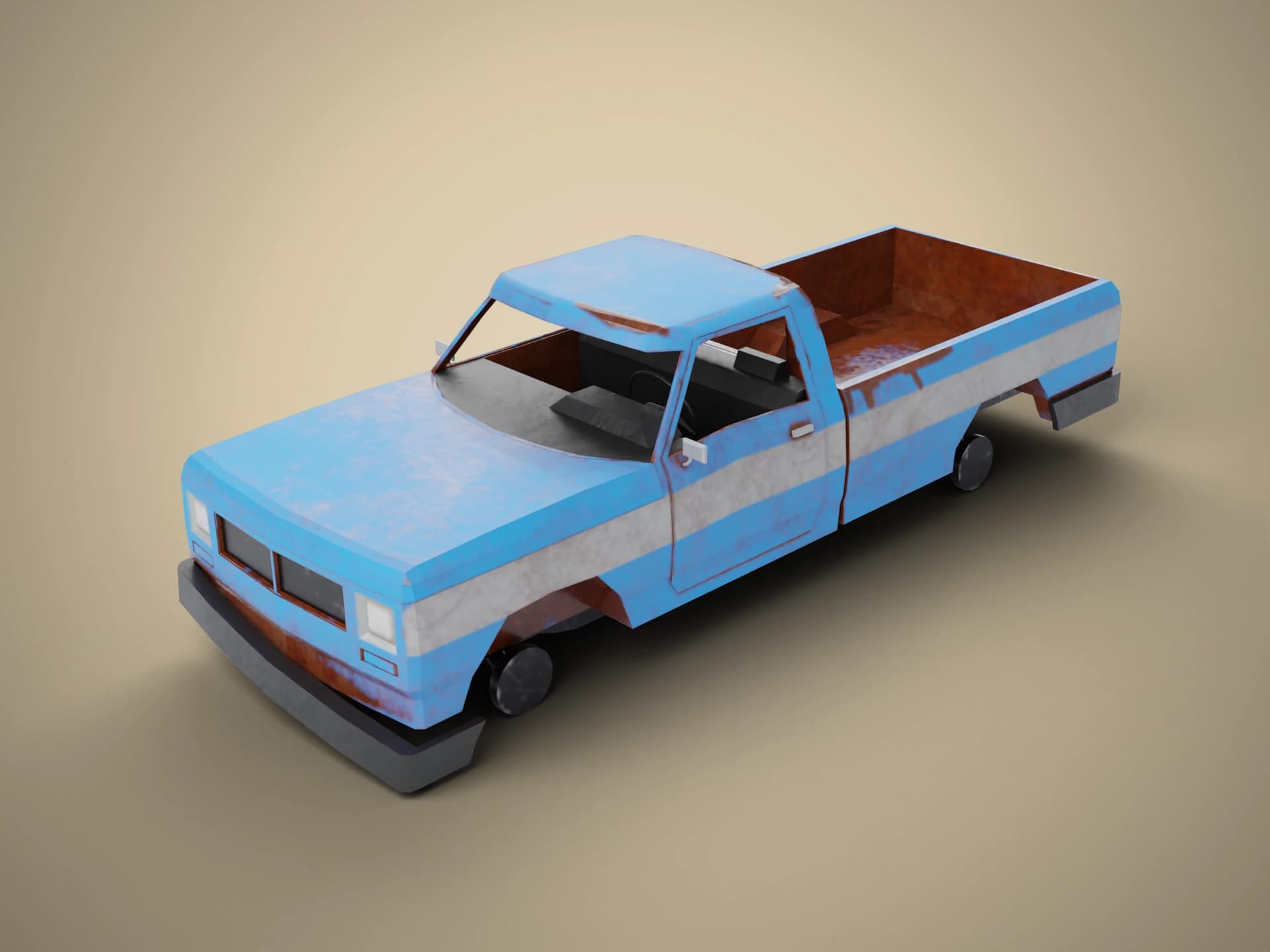 Wrecked Blue Pickup Truck 3D Model