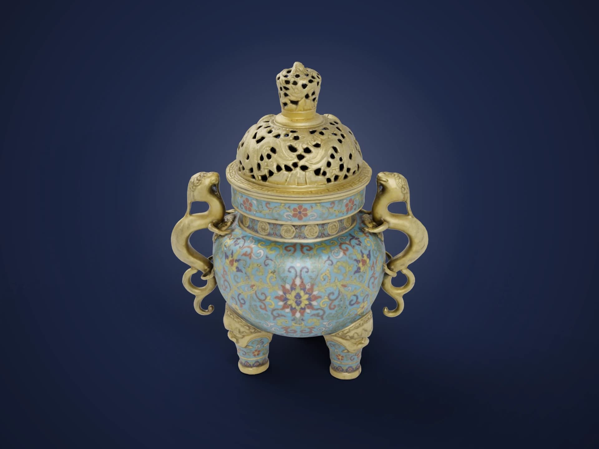 Chinese Cloisonné Dragon Incense Burner 3D Model