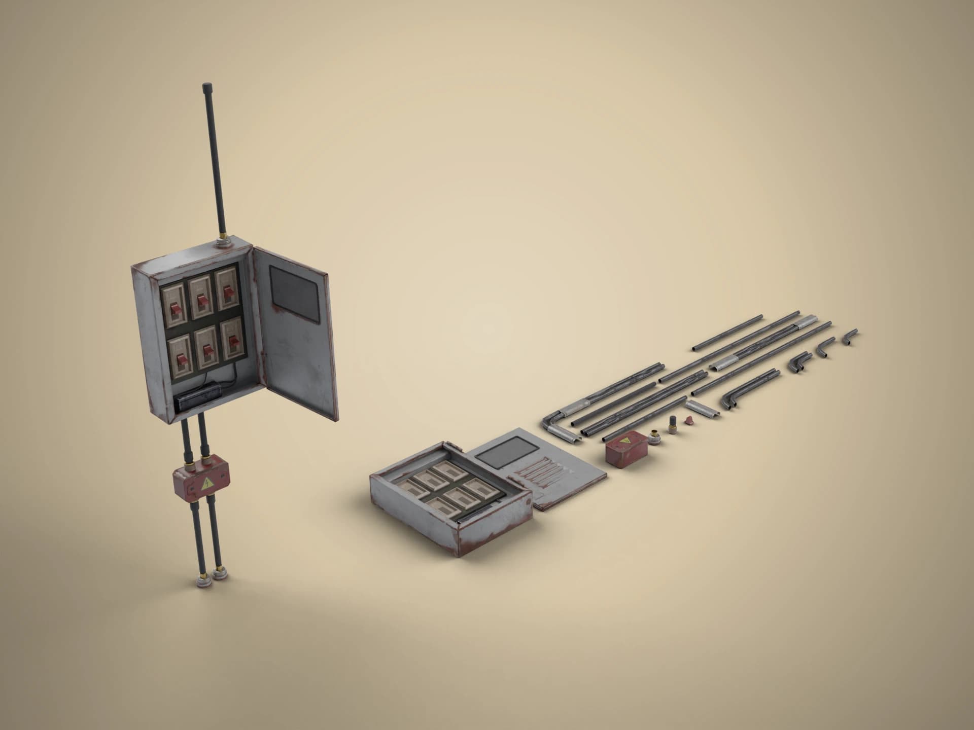 Electrical Distribution Box with Wiring 3D Model