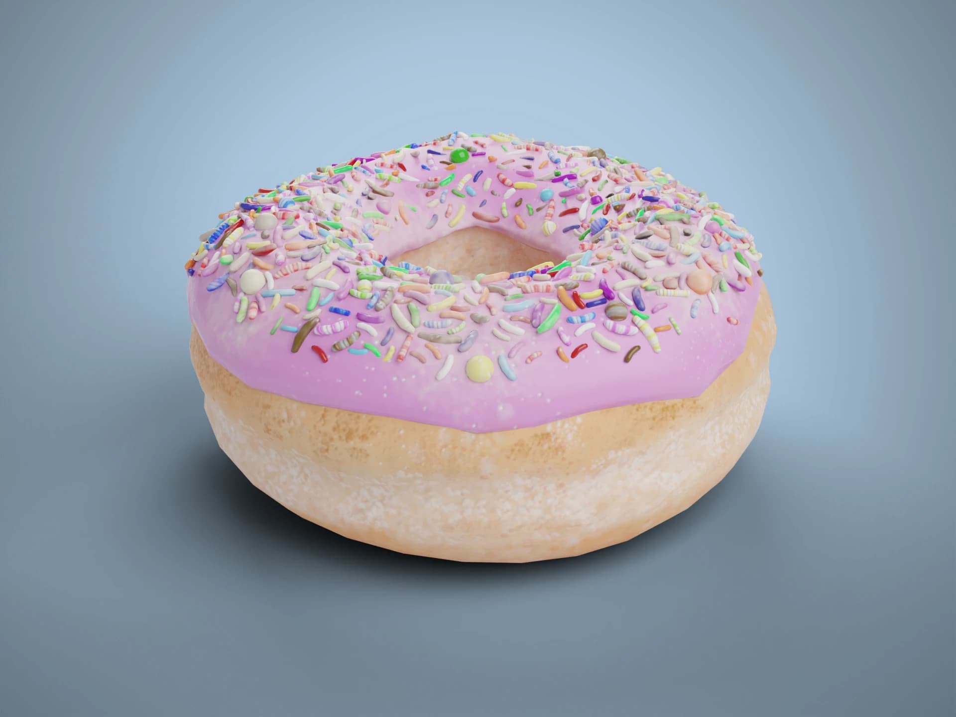 Pink Frosted Donut with Sprinkles 3D Model
