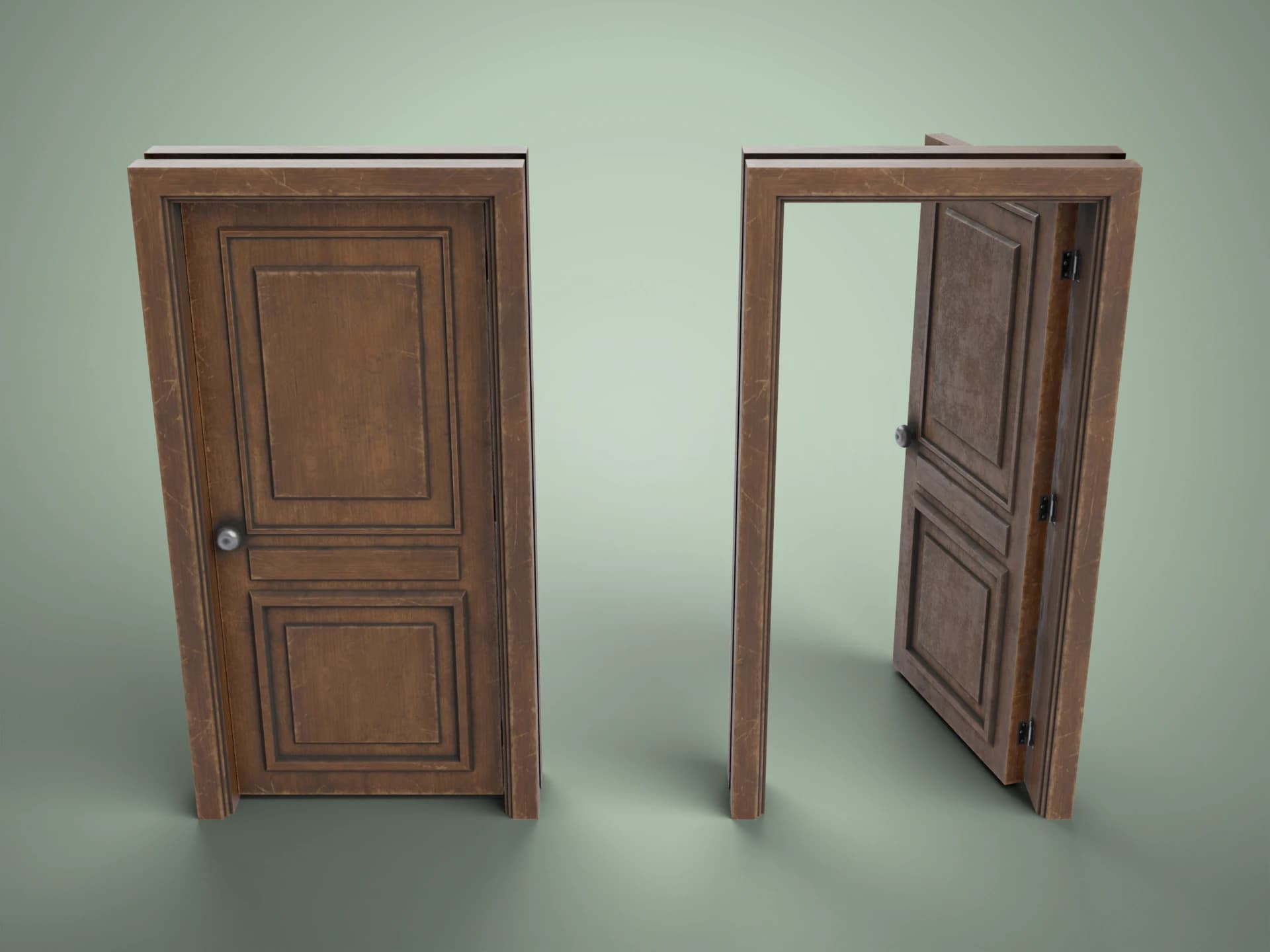 Old Wooden Panel Door with Frame 3D Model
