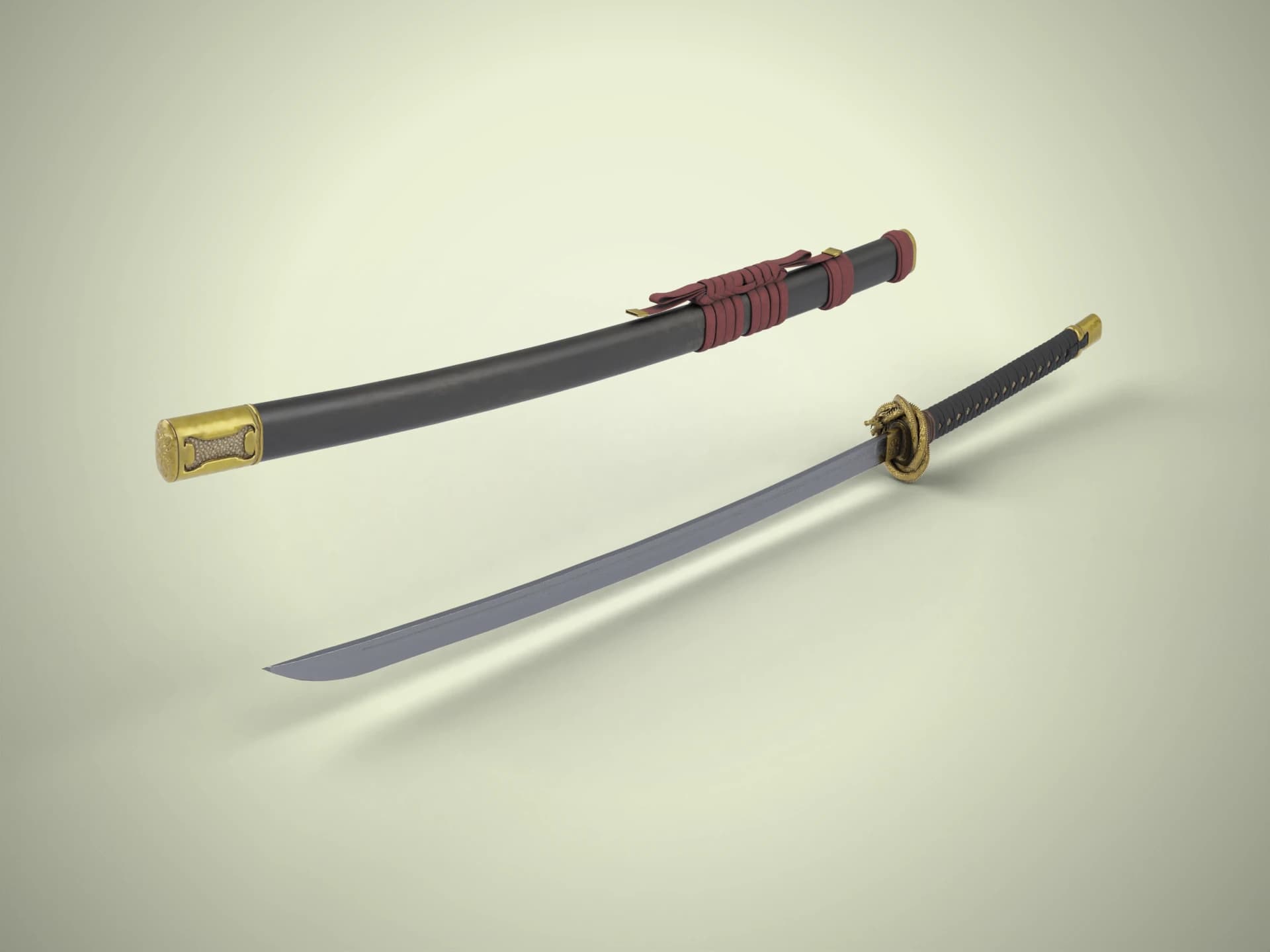 Japanese Dragon Katana With Scabbard 3D Model