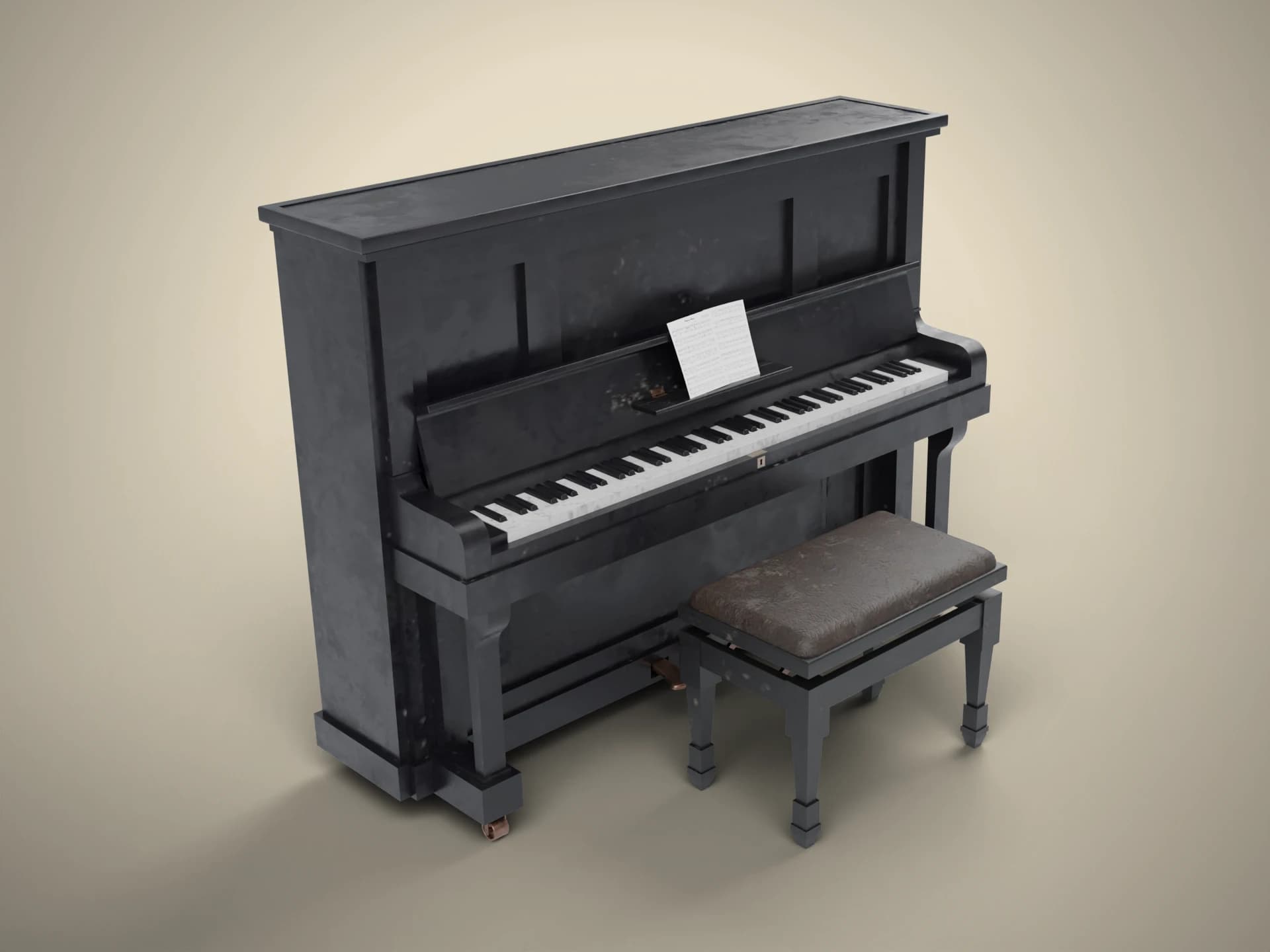 Dusty Old Upright Piano 3D Model