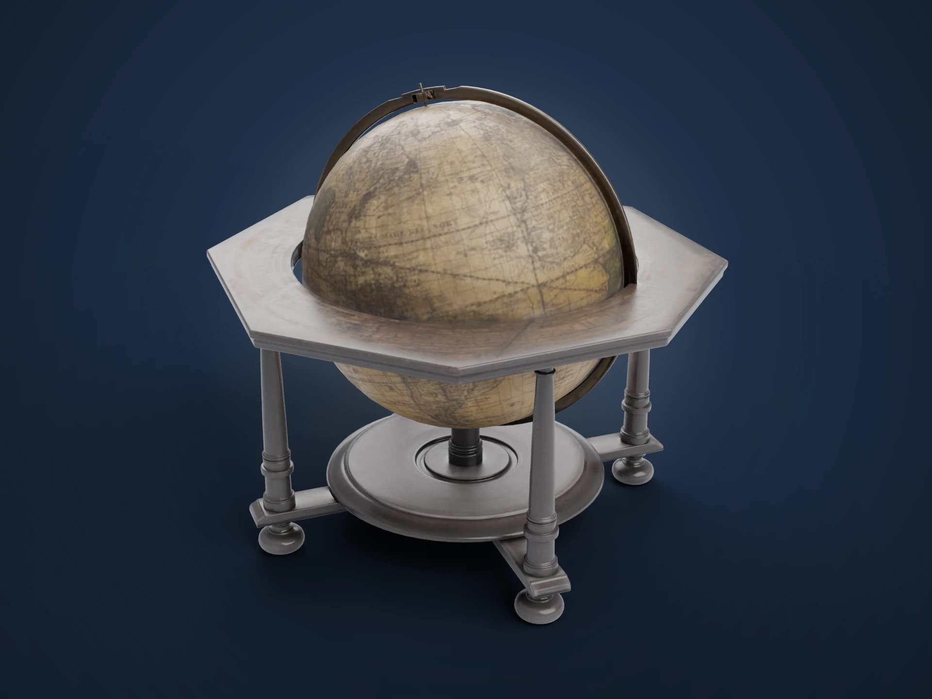 18th Century Antique Earth Globe On Stand 3D Model