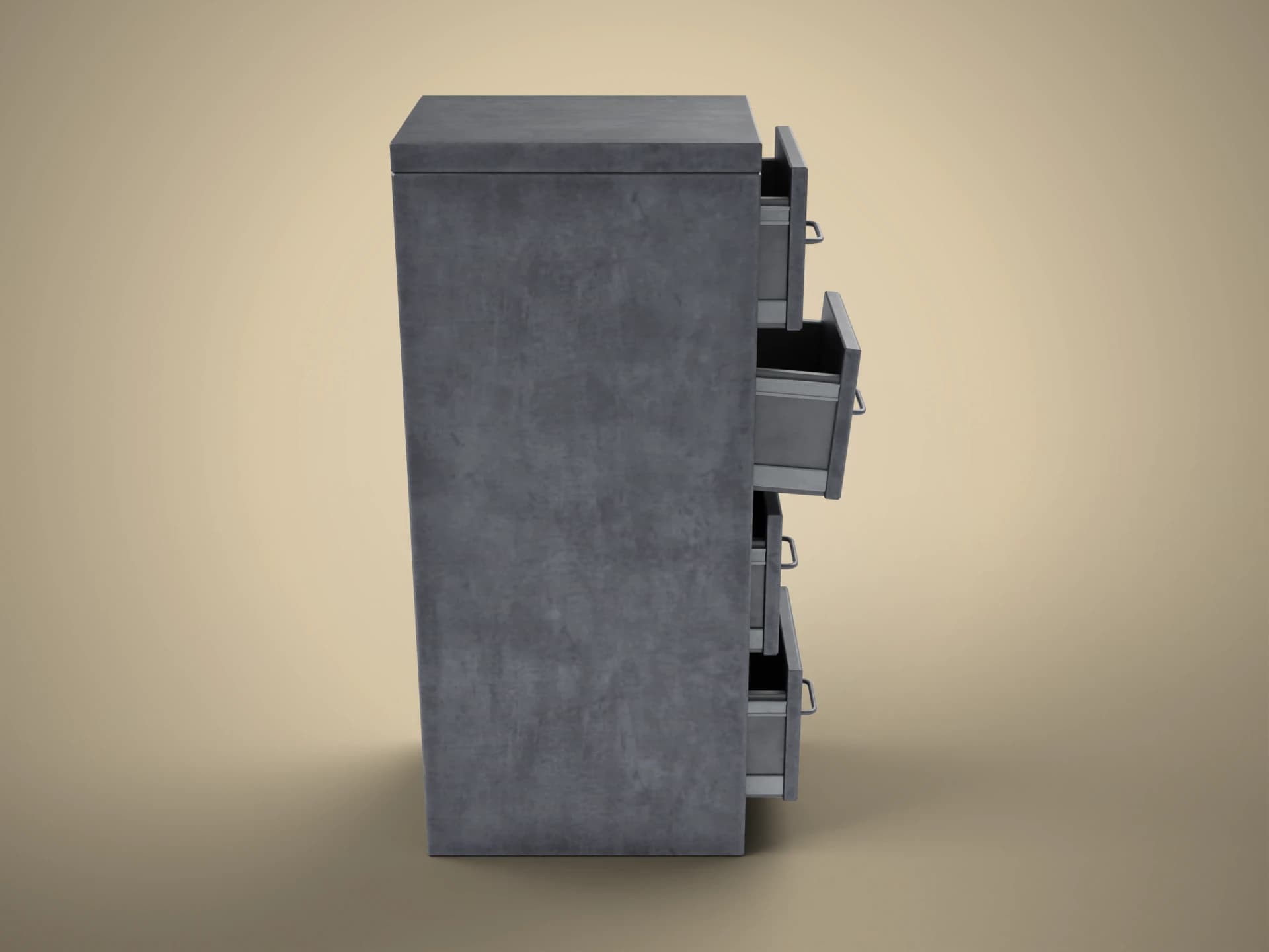 Metal Filing Cabinet with Open Drawers 3D Model