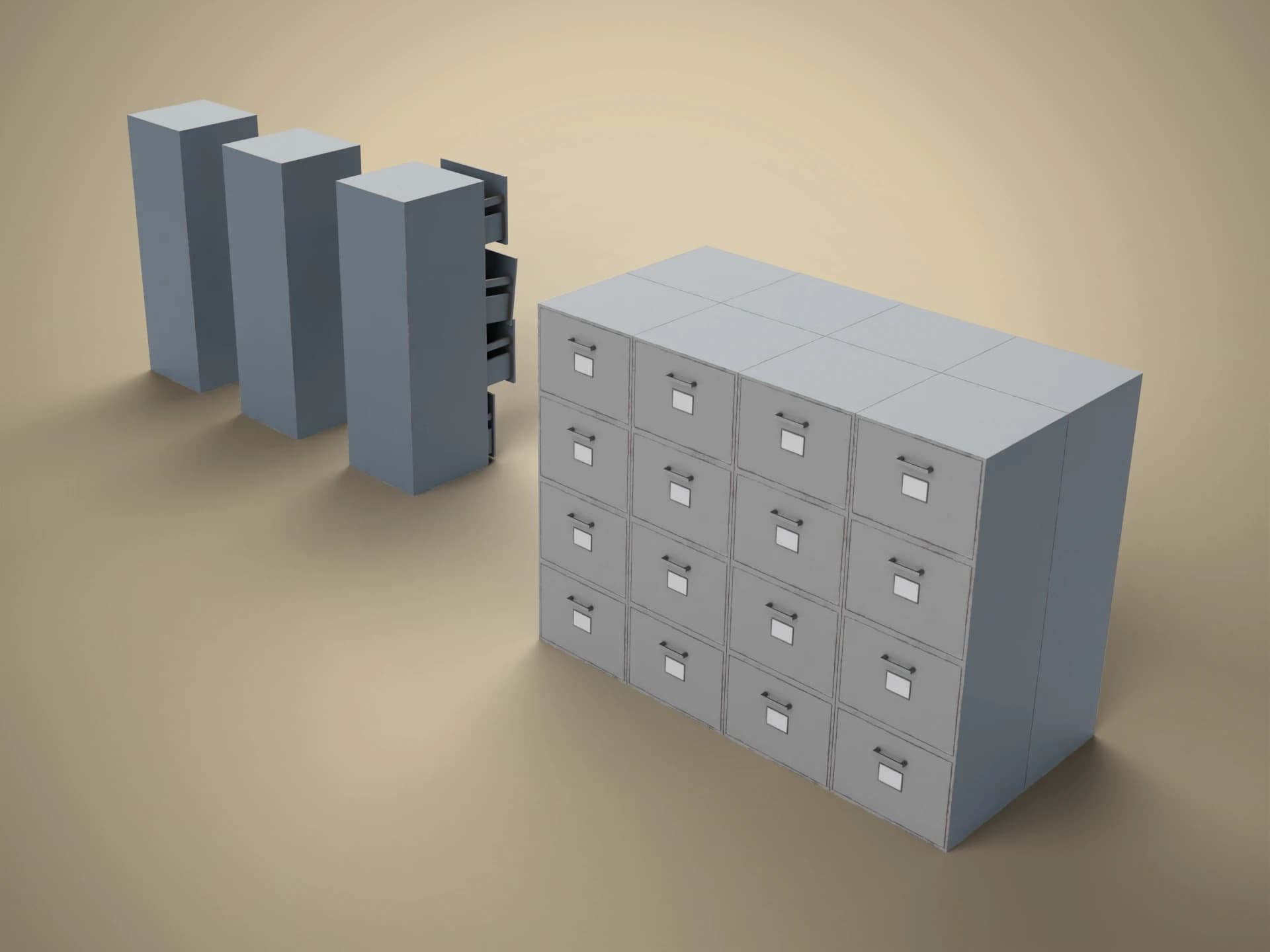 Office Filing Cabinets Set 3D Model