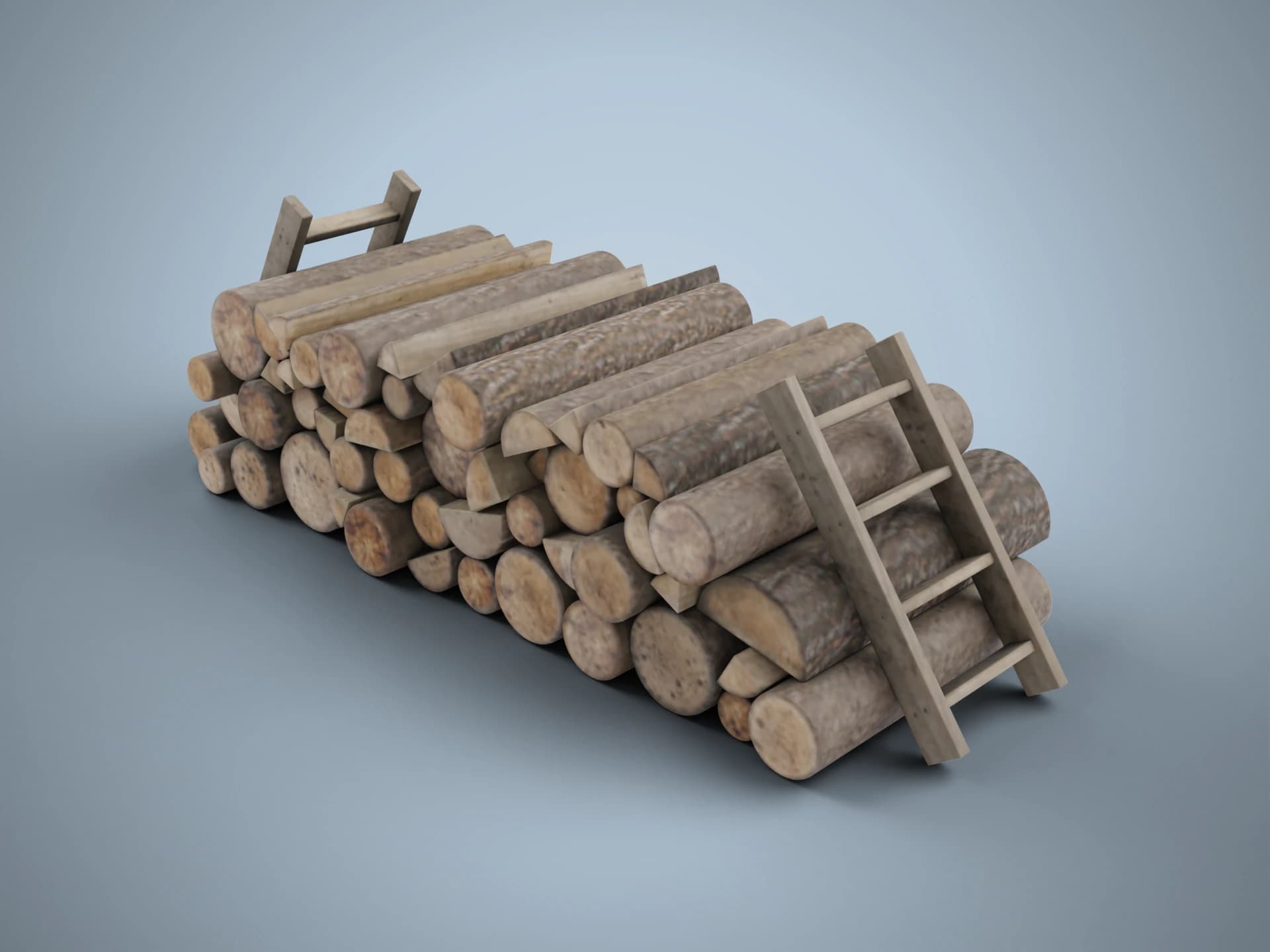 Stacked Firewood Logs 3D Model