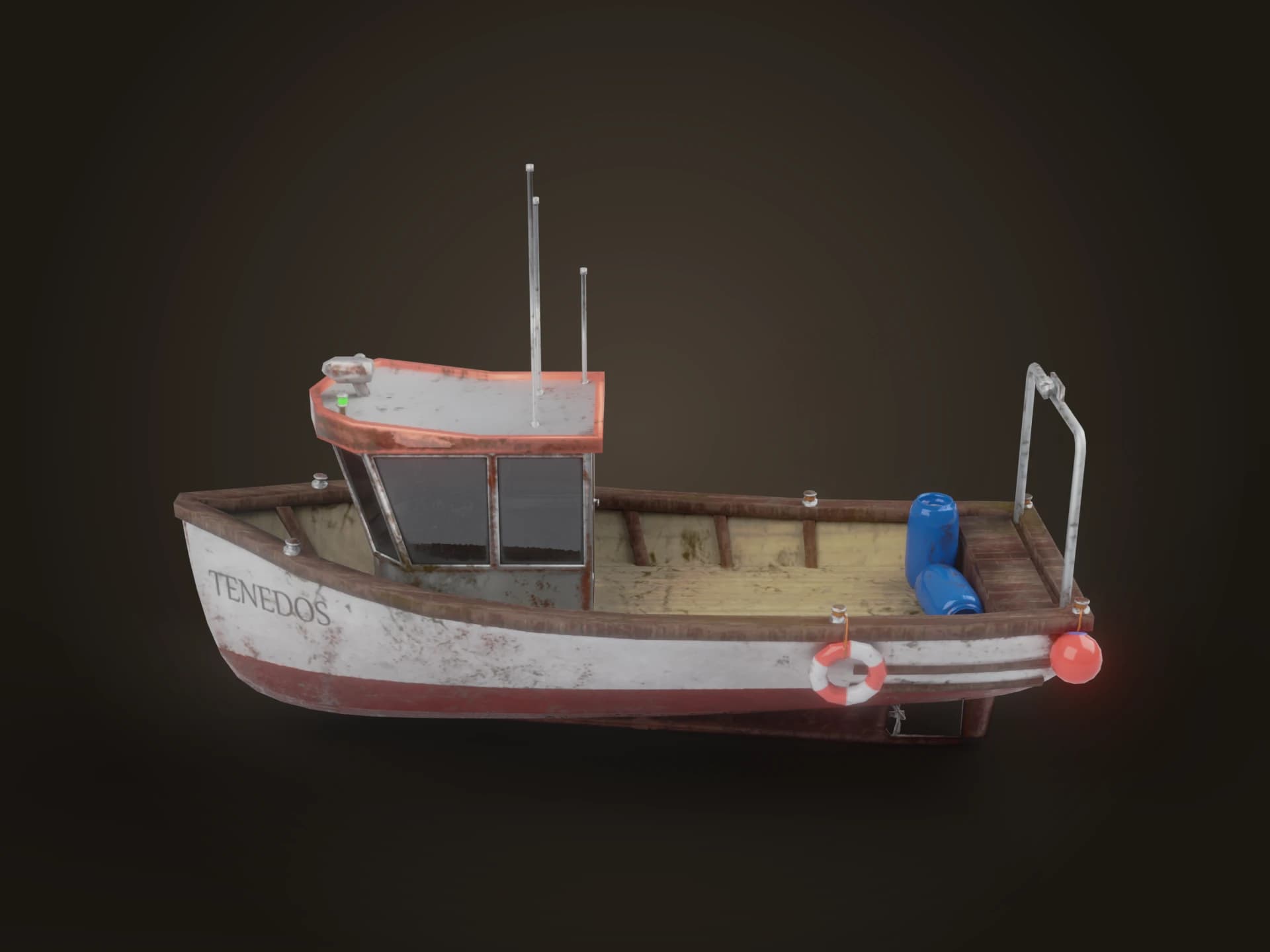 Small Wooden Fishing Boat 3D Model