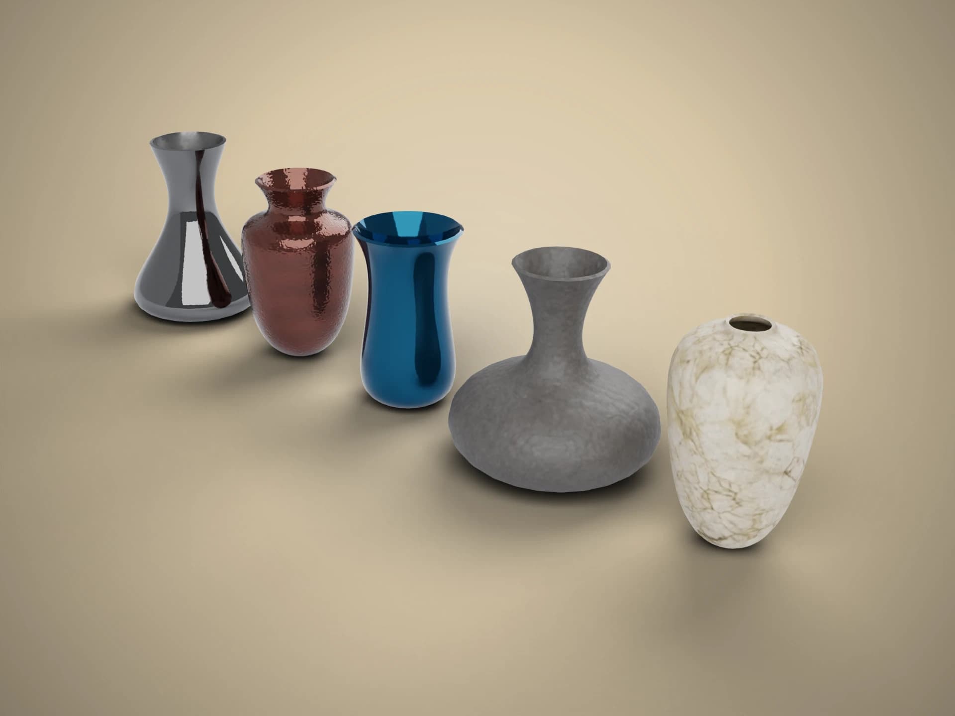 Set of Five Decorative Vases 3D Model