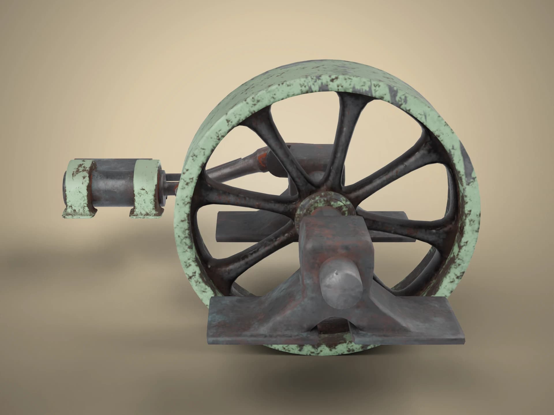 Animated Flywheel and Piston Engine 3D Model